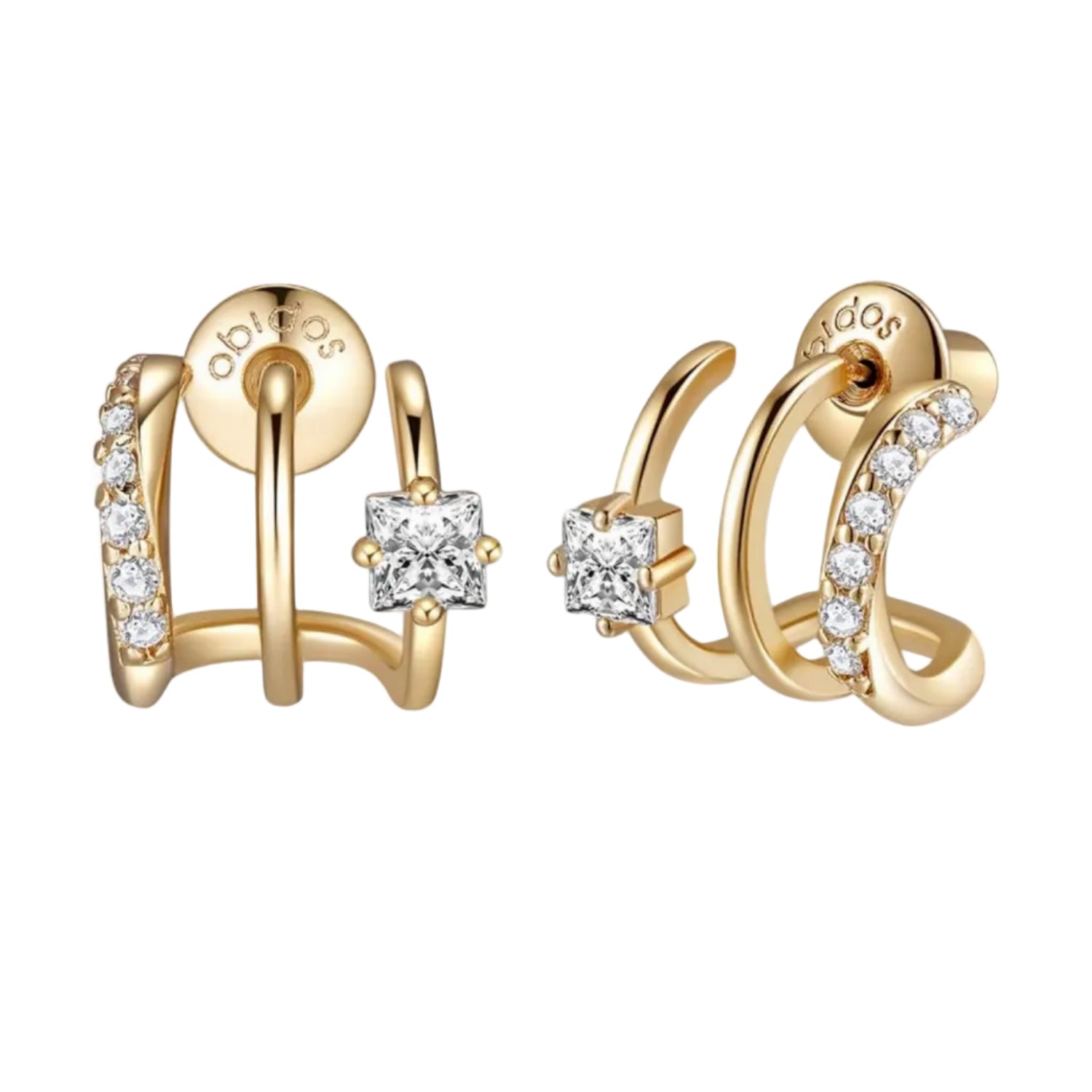 Obidos 14K Gold Plated Triple Huggie Illusion Stud Earrings | Dou