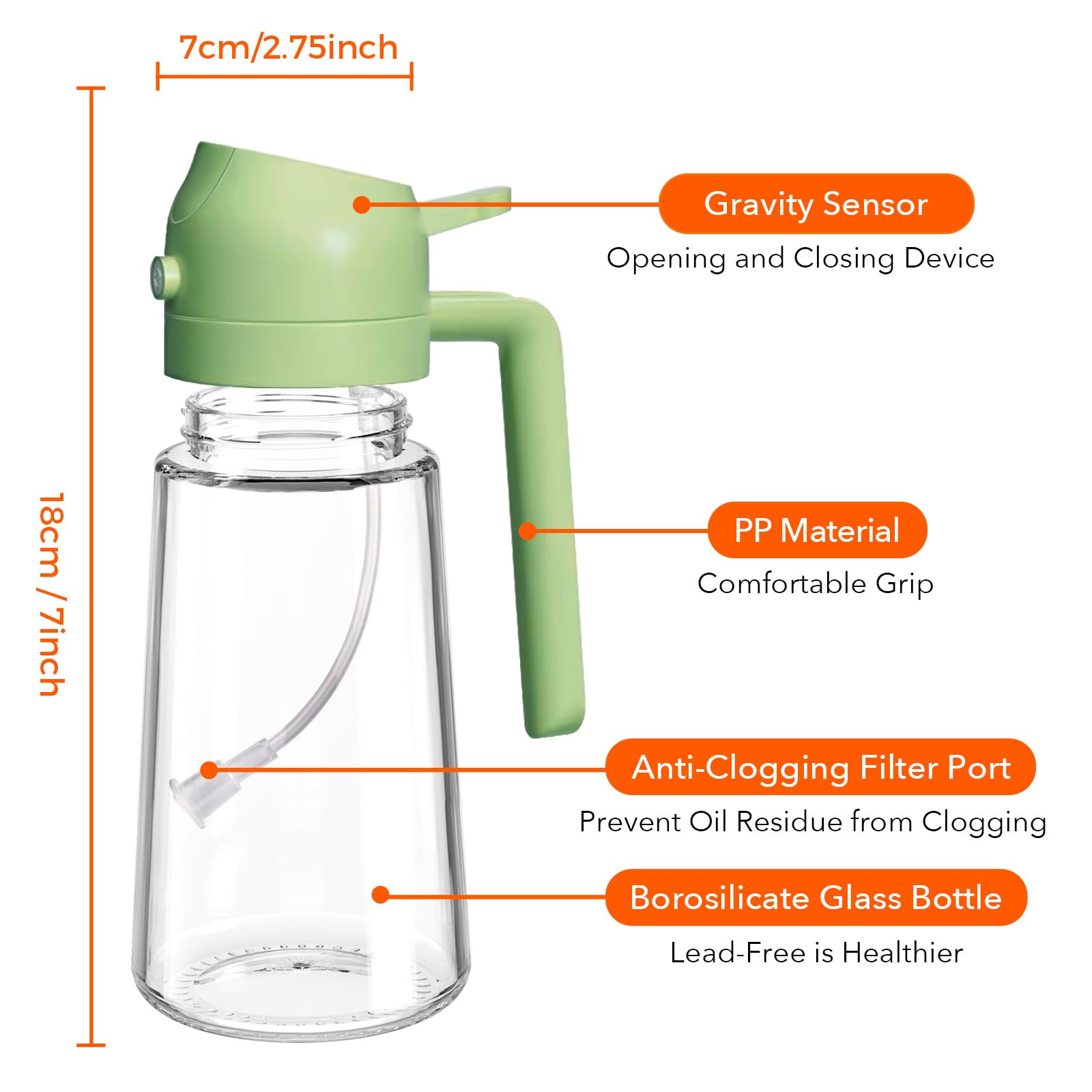 YARRAMATE 16oz/470ml Glass Olive Oil Sprayer for Cooking with Sti by YARRAMATE - Angle View 3