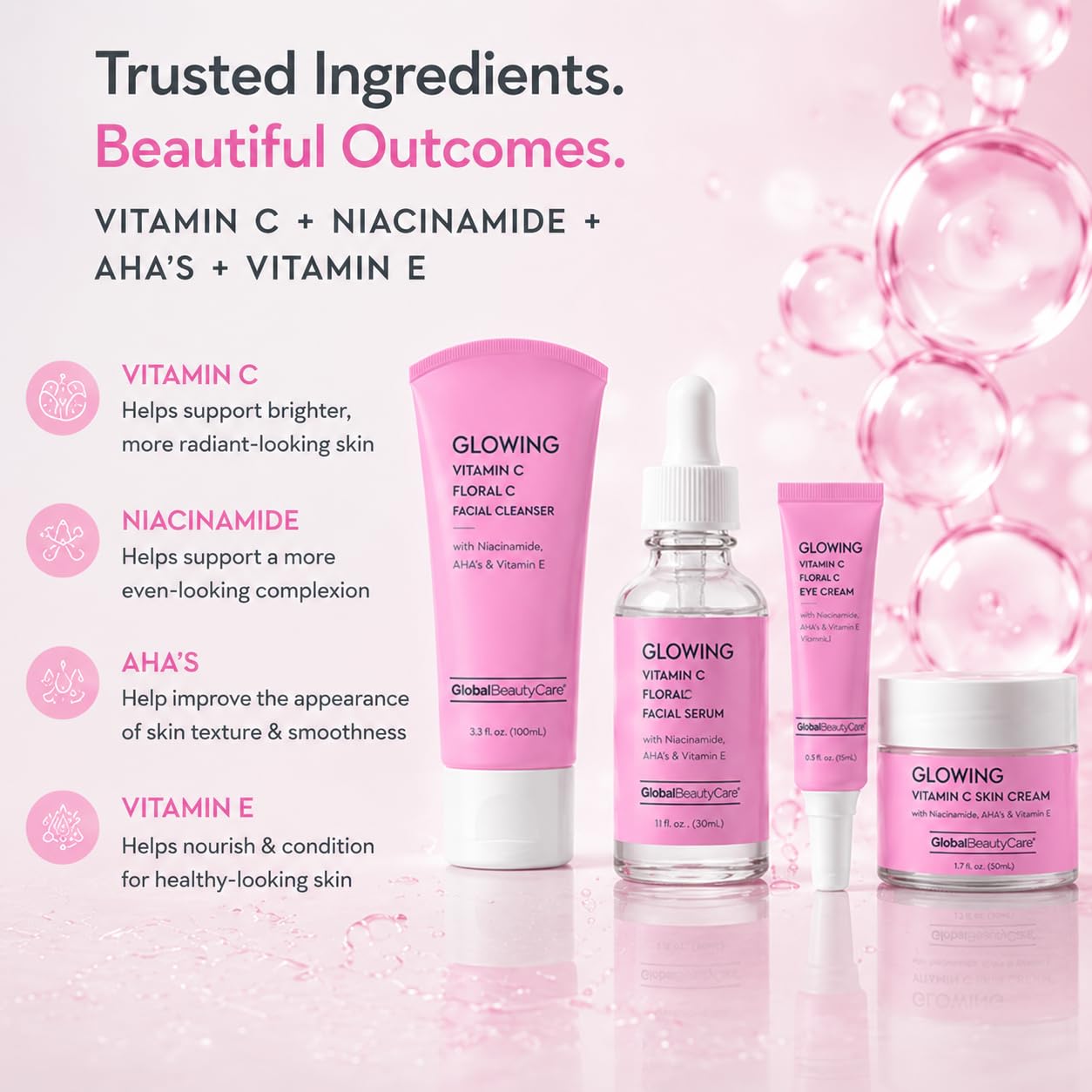Global Beauty Care Glowing Vitamin C Skin Care Routine Bundle Kit - Global Beauty Care