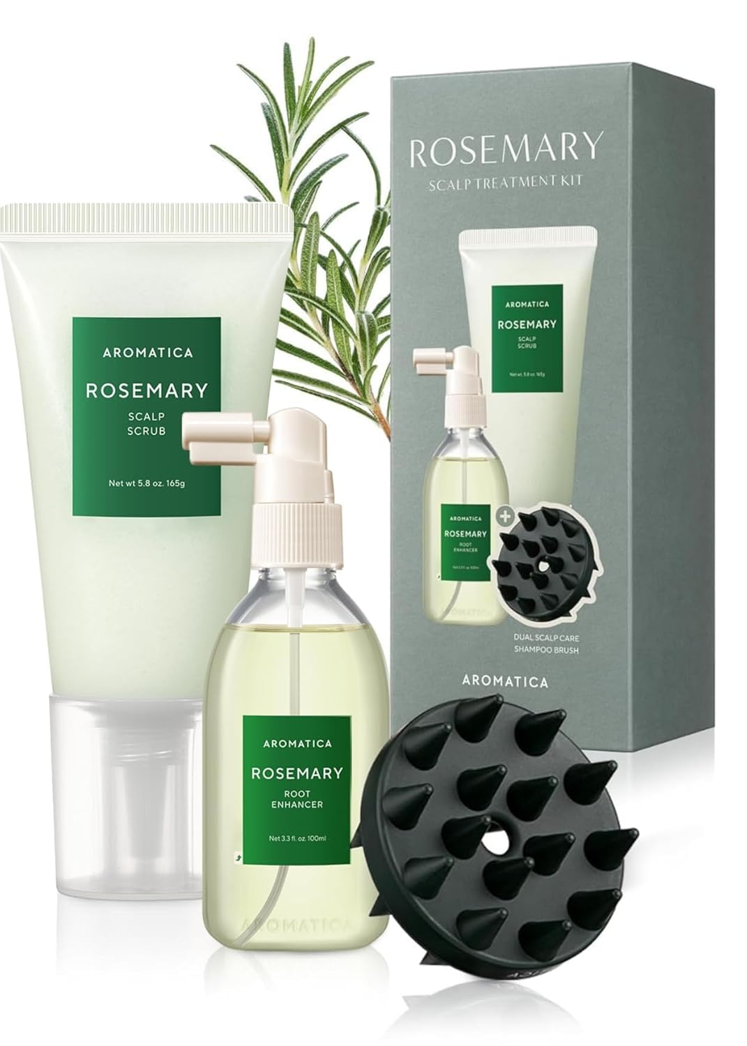 AROMATICA Rosemary Scalp Care Gift Set with Dual Brush - AROMATICA Official Imagery - 2