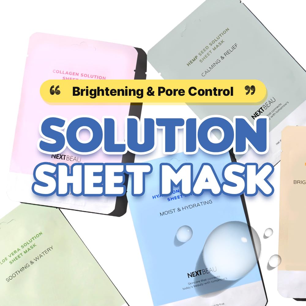 Solution Sheet Mask Variety Pack, 10 Count (5 Types x 2 Sheets), - NEXTBEAU