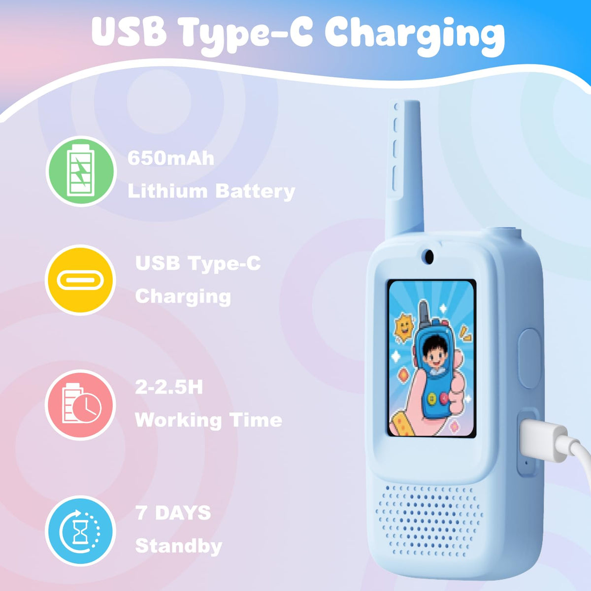 Video Walkie Talkies for Kids Handheld 2 Pack Rechargeable - ANBURI Official Imagery - 6