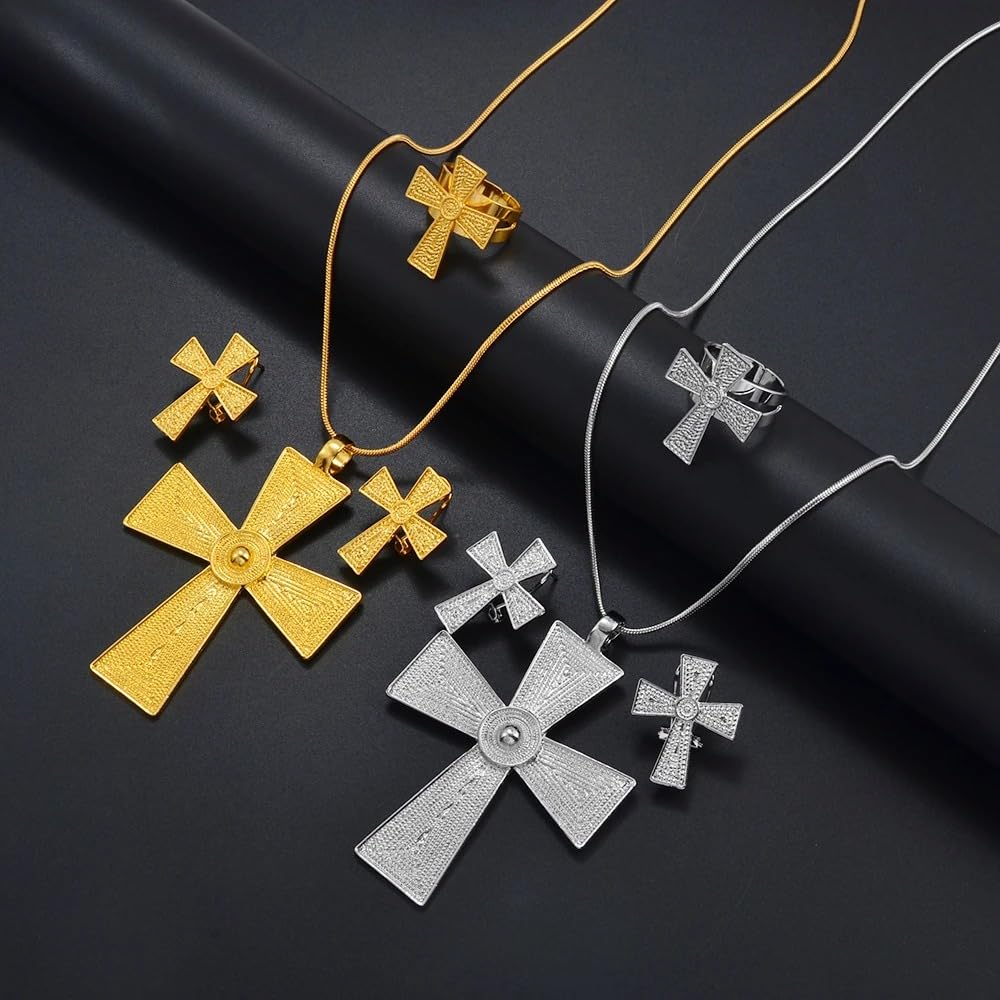 14K Filled Gold Eritrean Jewelry Set For Women 925 Sterling - Premium Selection Official Imagery - 4