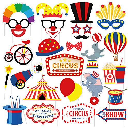 SWYOUN 27PCS Carnival Circus Photo Booth Props Birthday Party - Product Imagery