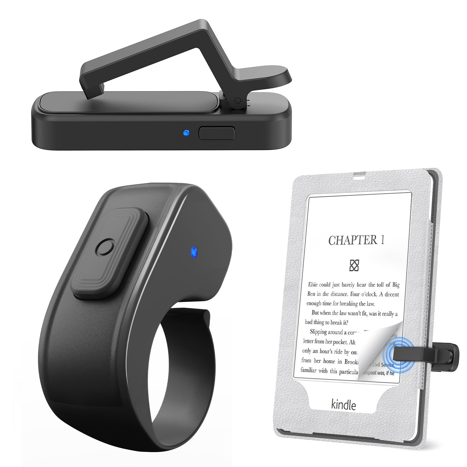 JIMZOO Page Turner Ring remote control for Kindle, iPhone, iPad, and tablets, featuring a compact design and easy-to-use interface.
