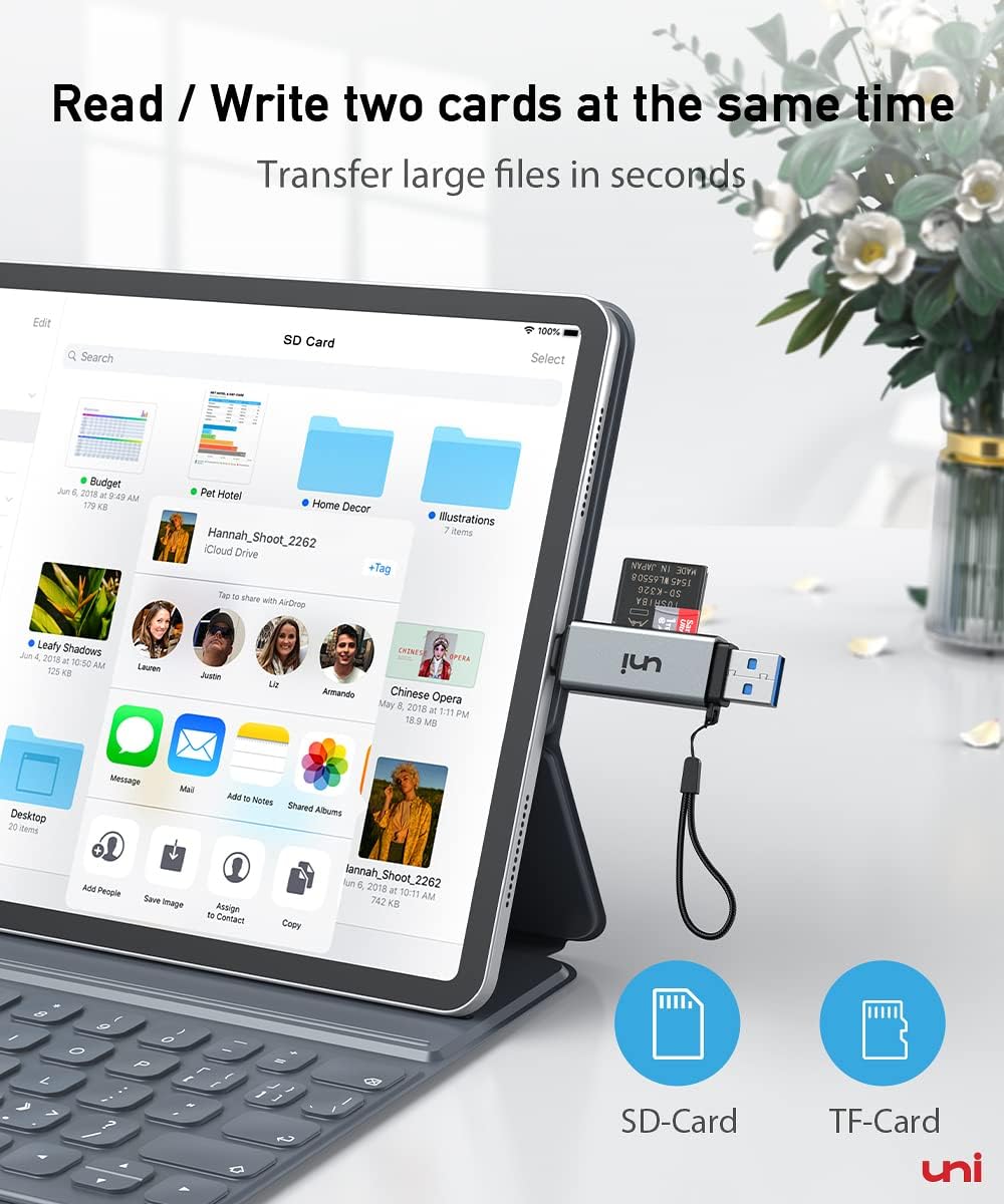 uni high-speed USB C to Micro SD card reader with dual slots, USB 3.0 adapter for fast data transfer and versatile storage options