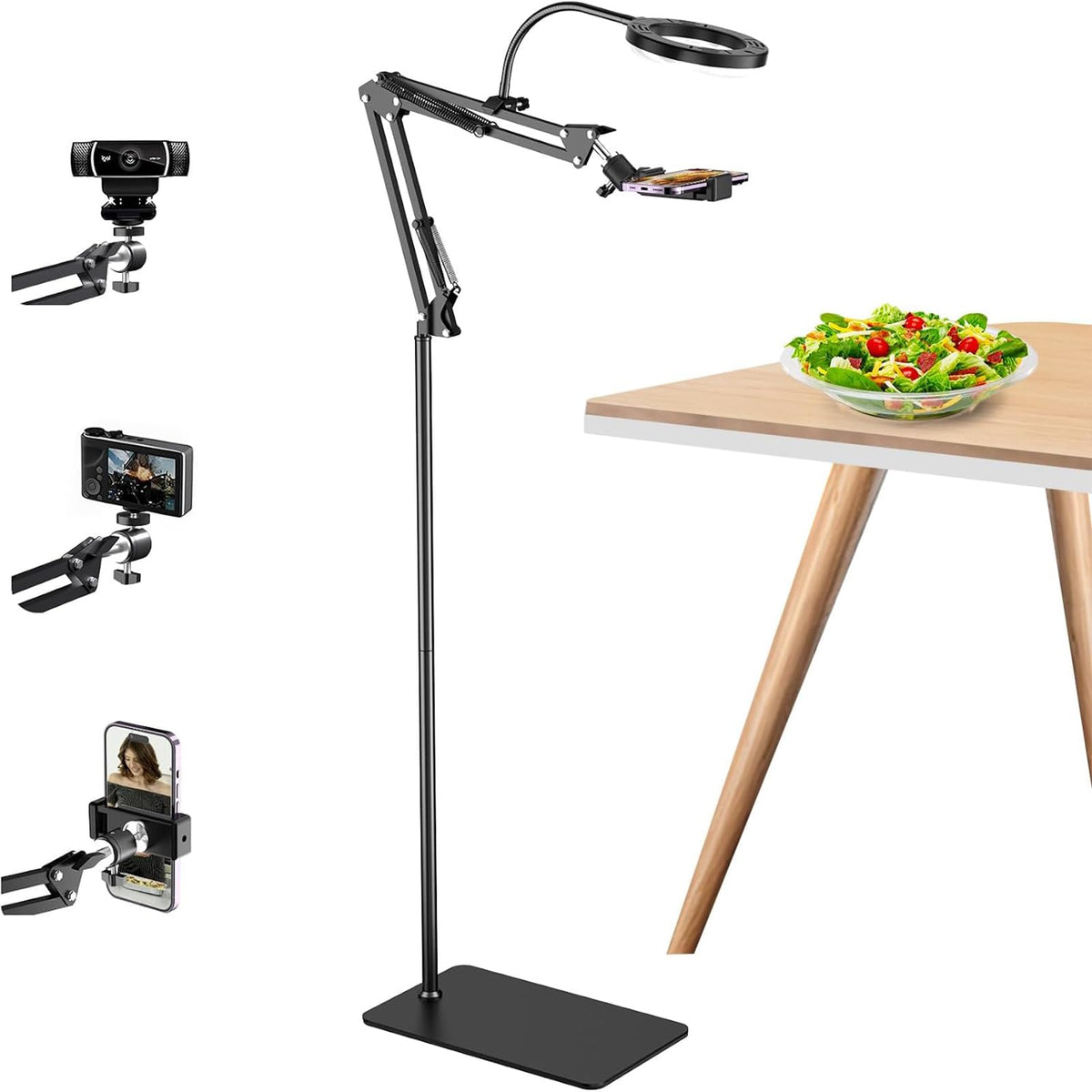 Floor Overhead Phone Mount with Dimmable Ring Light for - Mionondi Official Imagery - 2