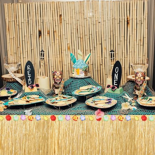 Luau Grass Table Skirt, Straw Yellow, 9 Feet x 29.5 Inch - Product Imagery