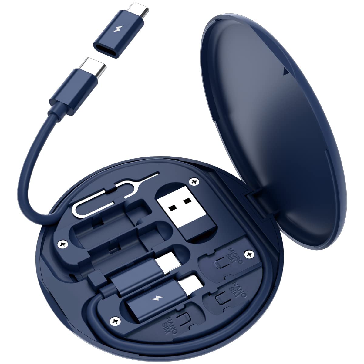 Azvegr multi USB charging adapter cable kit with USB C to iOS, Micro USB, and phone holder in blue, for data transfer and travel use.