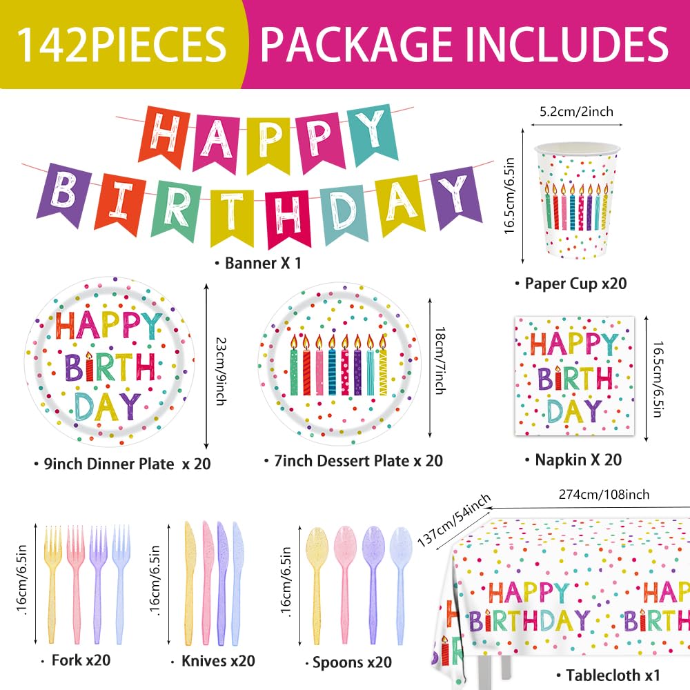 142pcs Happy Birthday Party Supplies Set with Colorful Polka - Kilyparty Official Imagery - 3