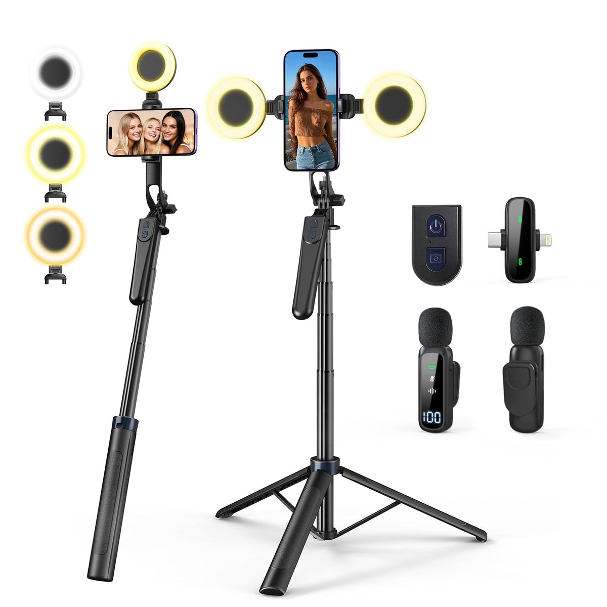 Vlogging Kit for iPhone Android 70 9 Extendable Selfie Stick - yAyusi Official Imagery - 1