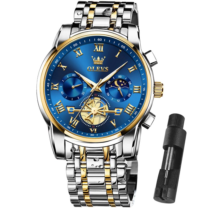OLEVS Mens Watches Waterproof Stainless Steel Adjustable - Product Imagery