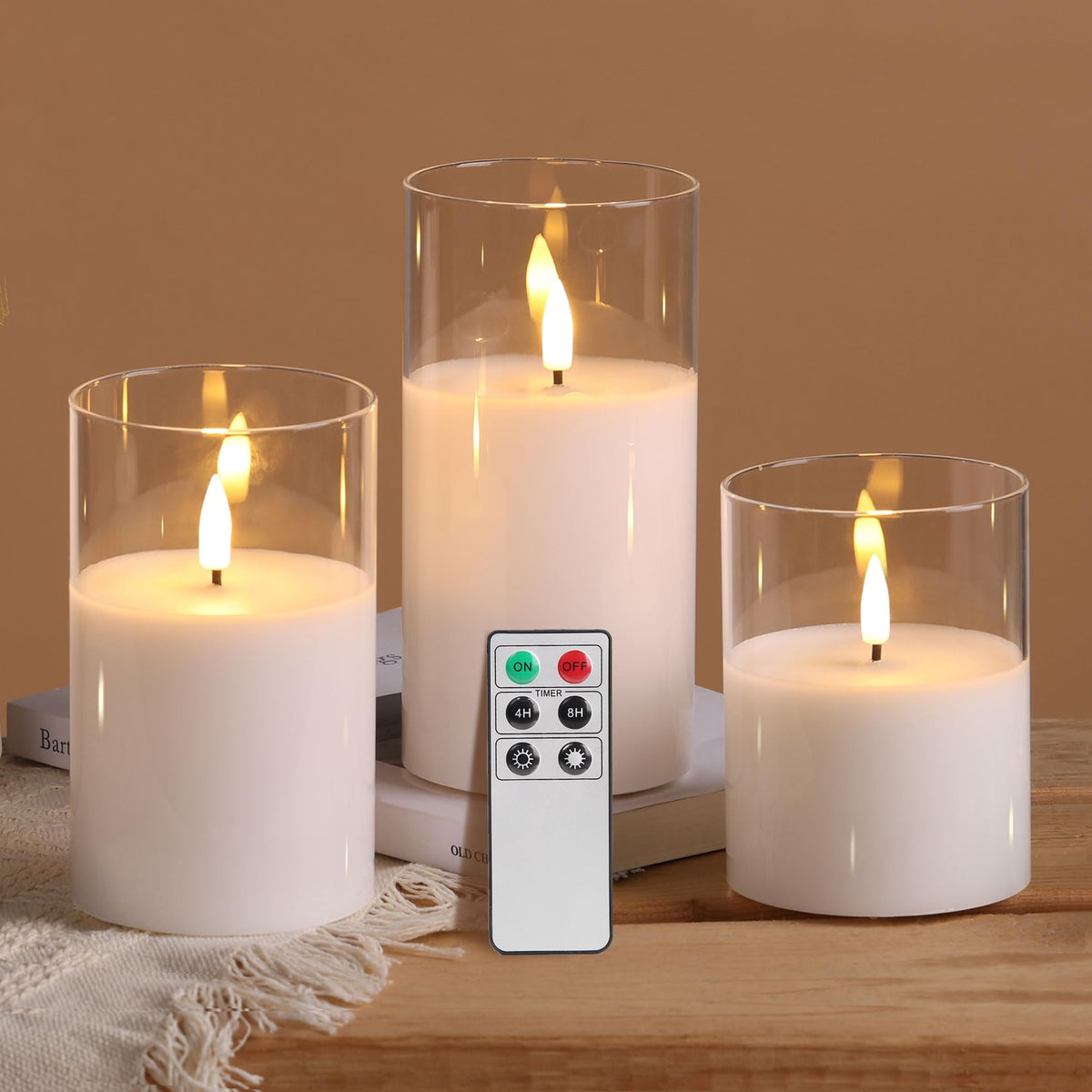 Clear Glass Flameless Candles with Remote Timer Flickering - Eywamage Official Imagery - 1