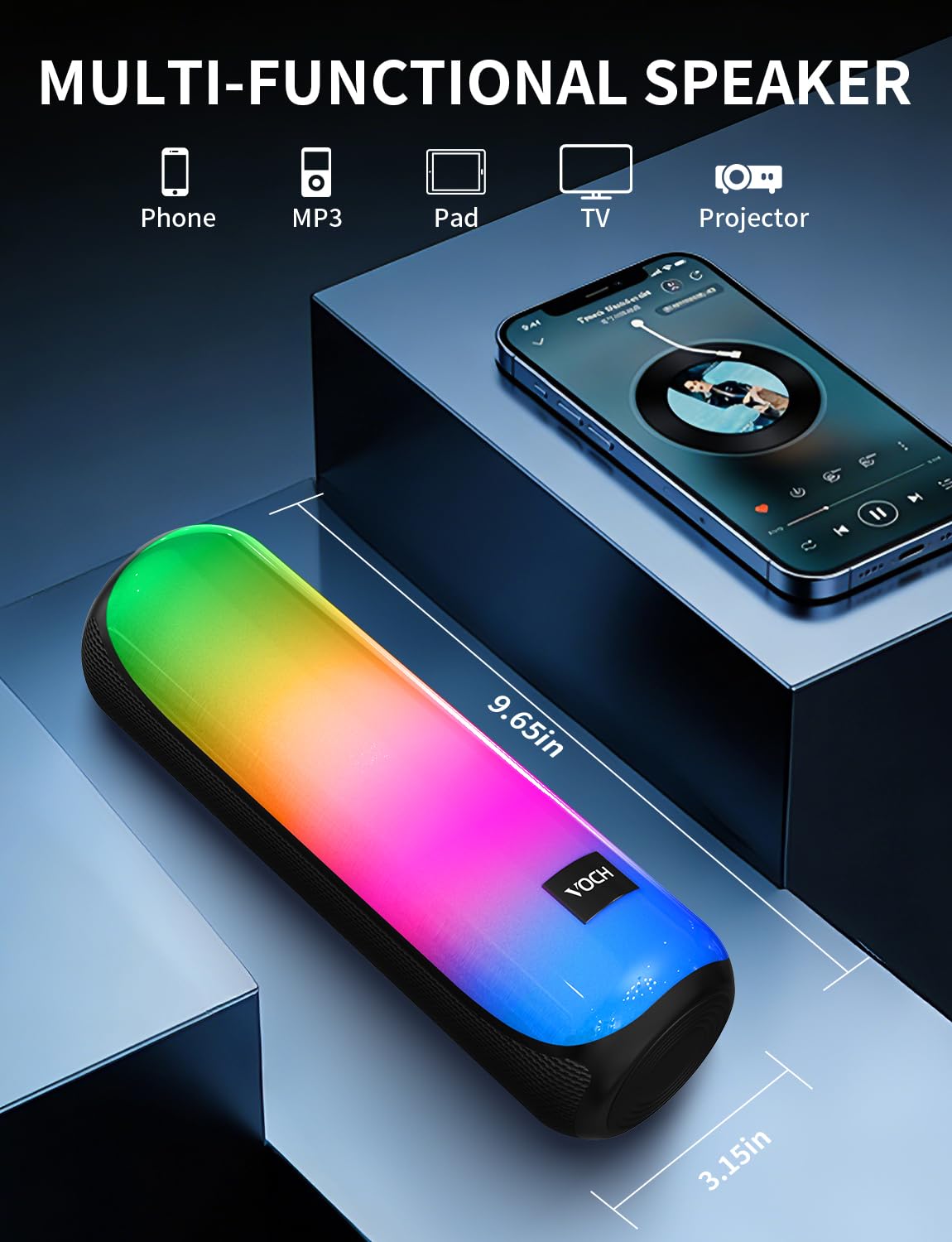 VOCH Bluetooth 5 3 Speaker with RGB Light Portable Wireless - VOCH Official Imagery - 3