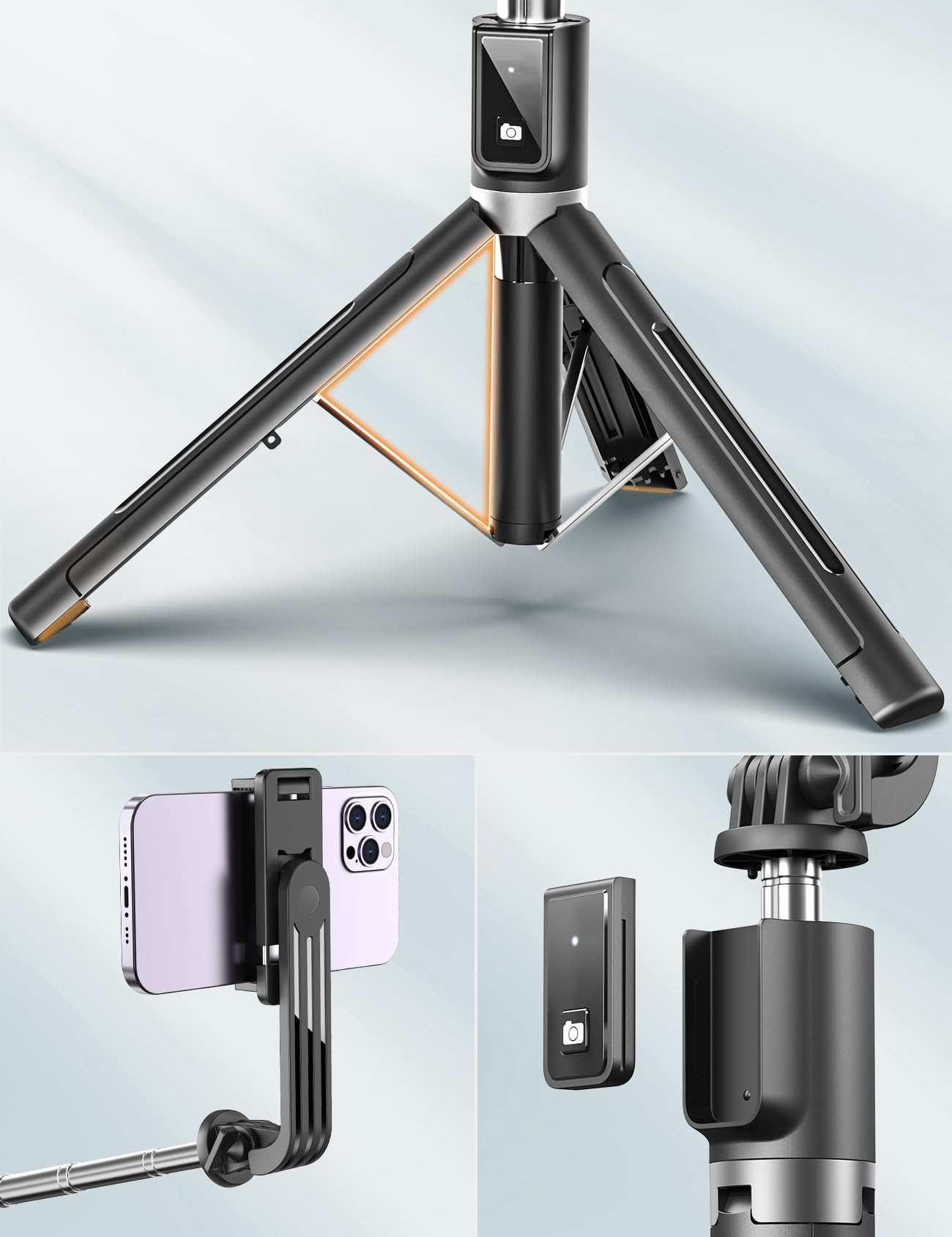 ANXRE Travel Selfie Stick Tripod with Fill Light＆Wireless Detacha - ANXRE Official Product View 3