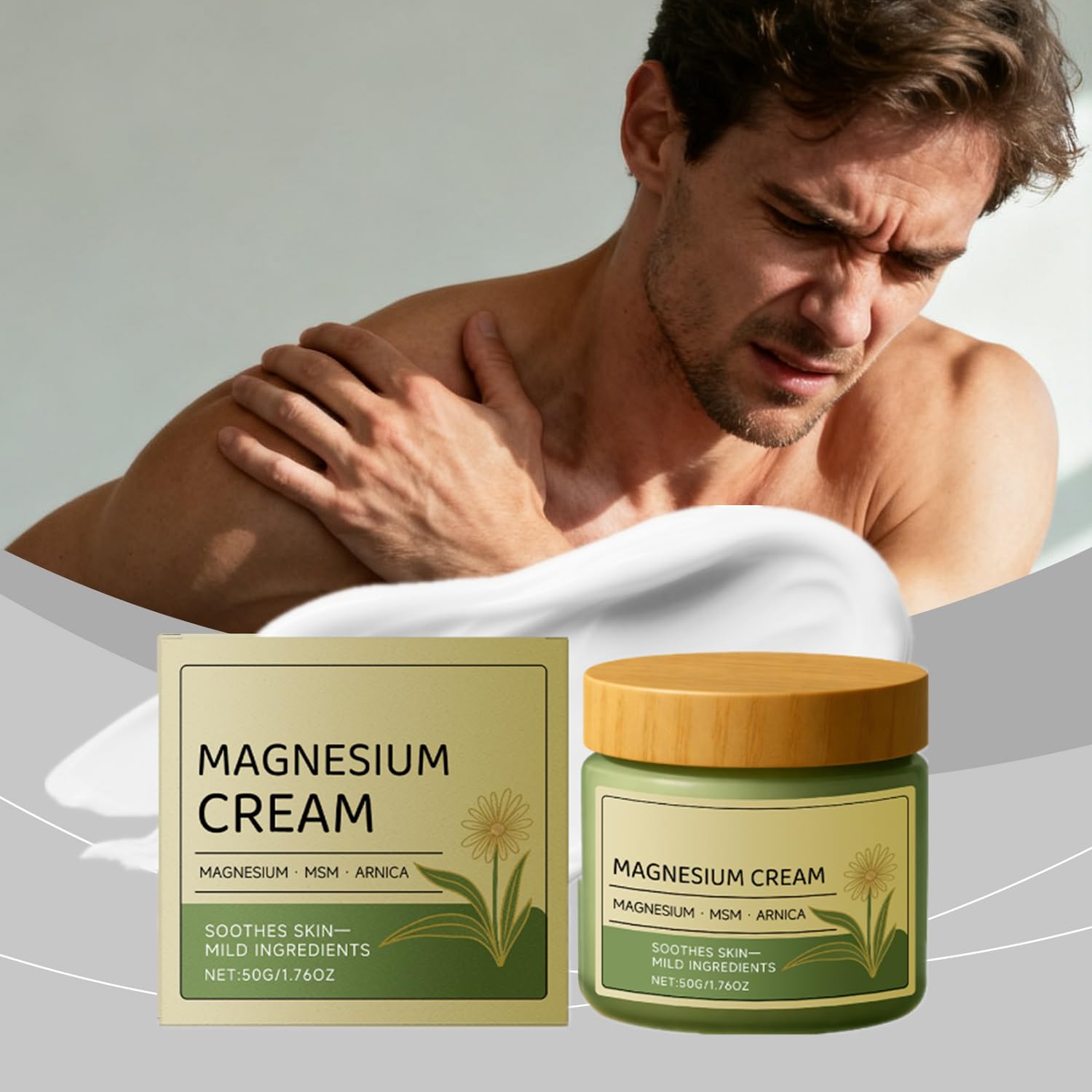 YG LianKai 2Pcs Total Relief Magnesium Cream with Arnica and MSM, Fast-Absorbing Nerve Relief Cream for Muscle Relaxation, Soothing Relief Formula for Legs, Shoulders & Back