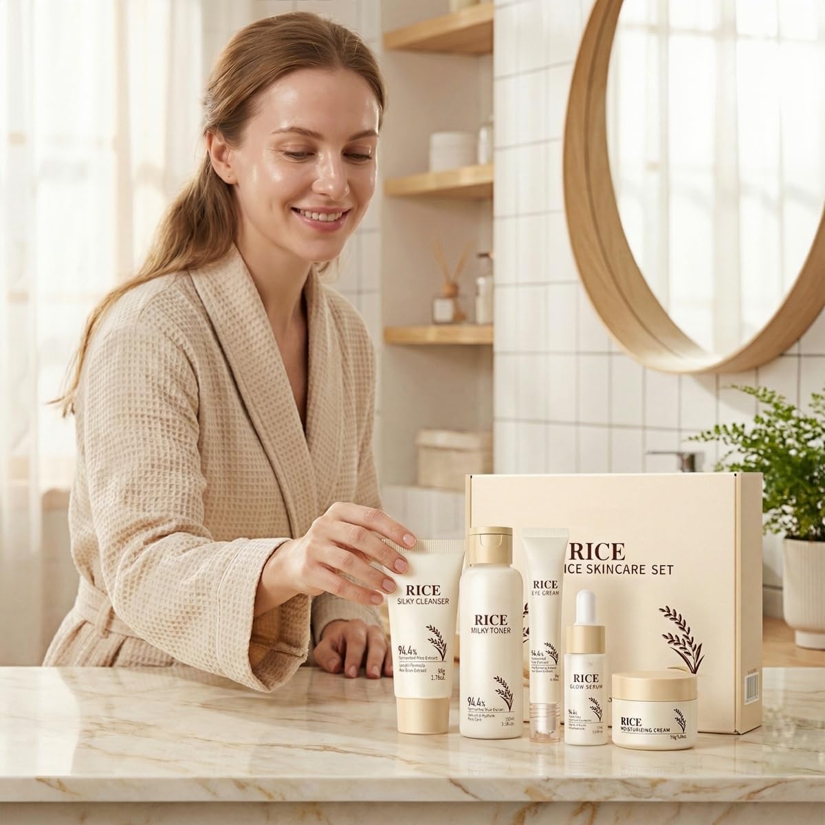 Korean Skin Care Set with Rice, 5-Step Facial Kit for Women - feeling group