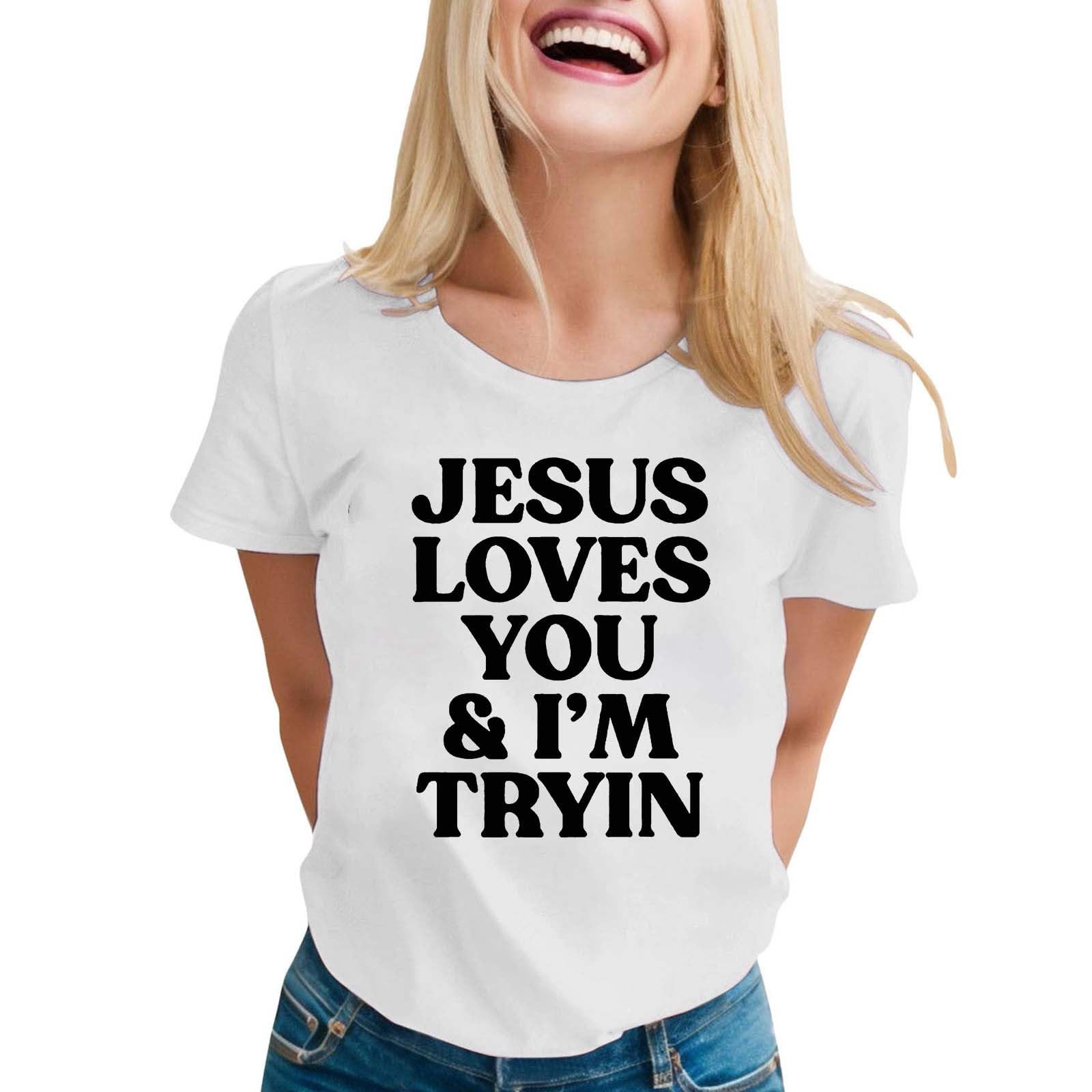 Womens T-Shirt Short Sleeve Cute Print Tees Tops Crew Neck Loose - Generic