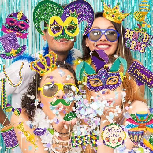 SWYOUN 30PCS Mardi Gras Photo Booth Props Party Favor Kit - Product Imagery