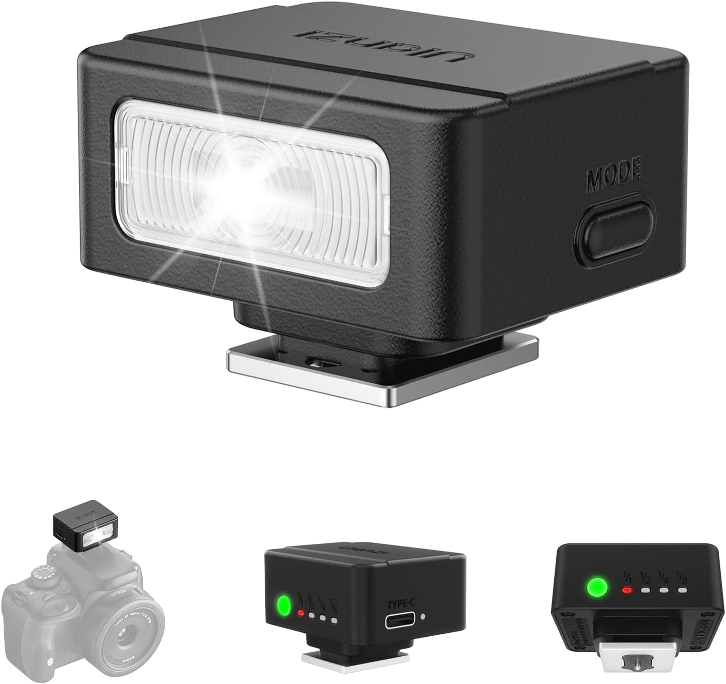ULANZI SL02 camera flash with video light, GN8, 6500K mini speedlite, compact and versatile for photography and videography.
