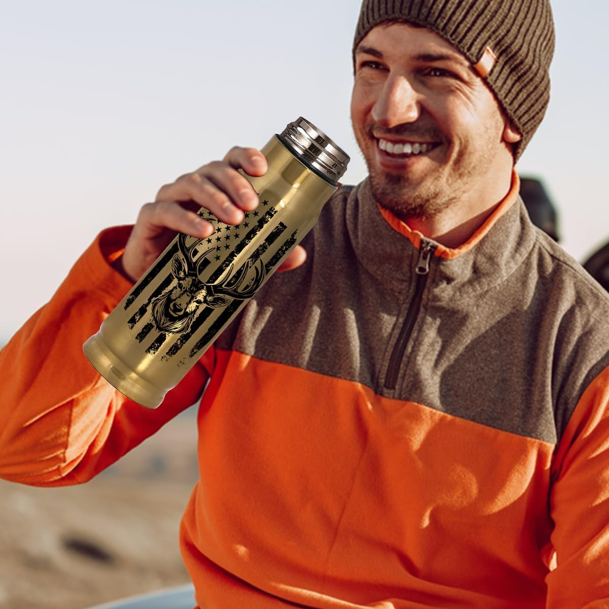 Limima 17oz hunting tumbler with lid featuring funny "I'd Rather Be Hunting" design, ideal for outdoor enthusiasts.