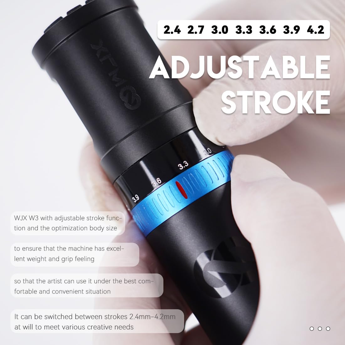 WJX W3 Wireless Tattoo Gun Kit 2 4 4 2mm Adjustable Stroke - WJX Official Imagery - 4