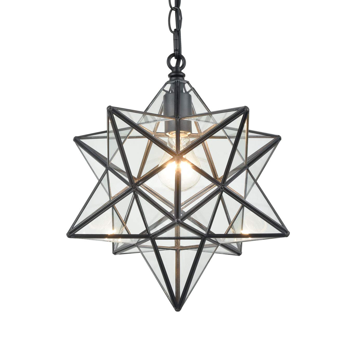 CLAXY Black Moravian Star Pendant Light Clear Glass with Chain, 16" - View 1