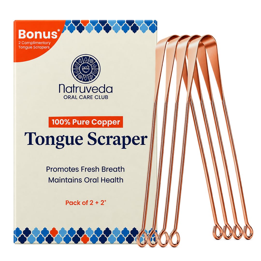 Pure Copper Tongue Scraper for Adults and Kids - 4 Pack Premium Ayurvedic Metal Tongue Cleaner Set, Fresh Breath Hygiene Support, Travel-Friendly, USA-Based Seller - Natruveda Official Product View 2