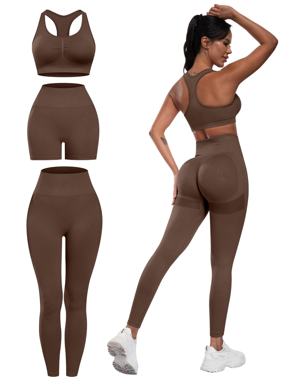 3 Piece Workout Sets for Women Butt Lifting Leggings with - SALSPOR Official Imagery - 1