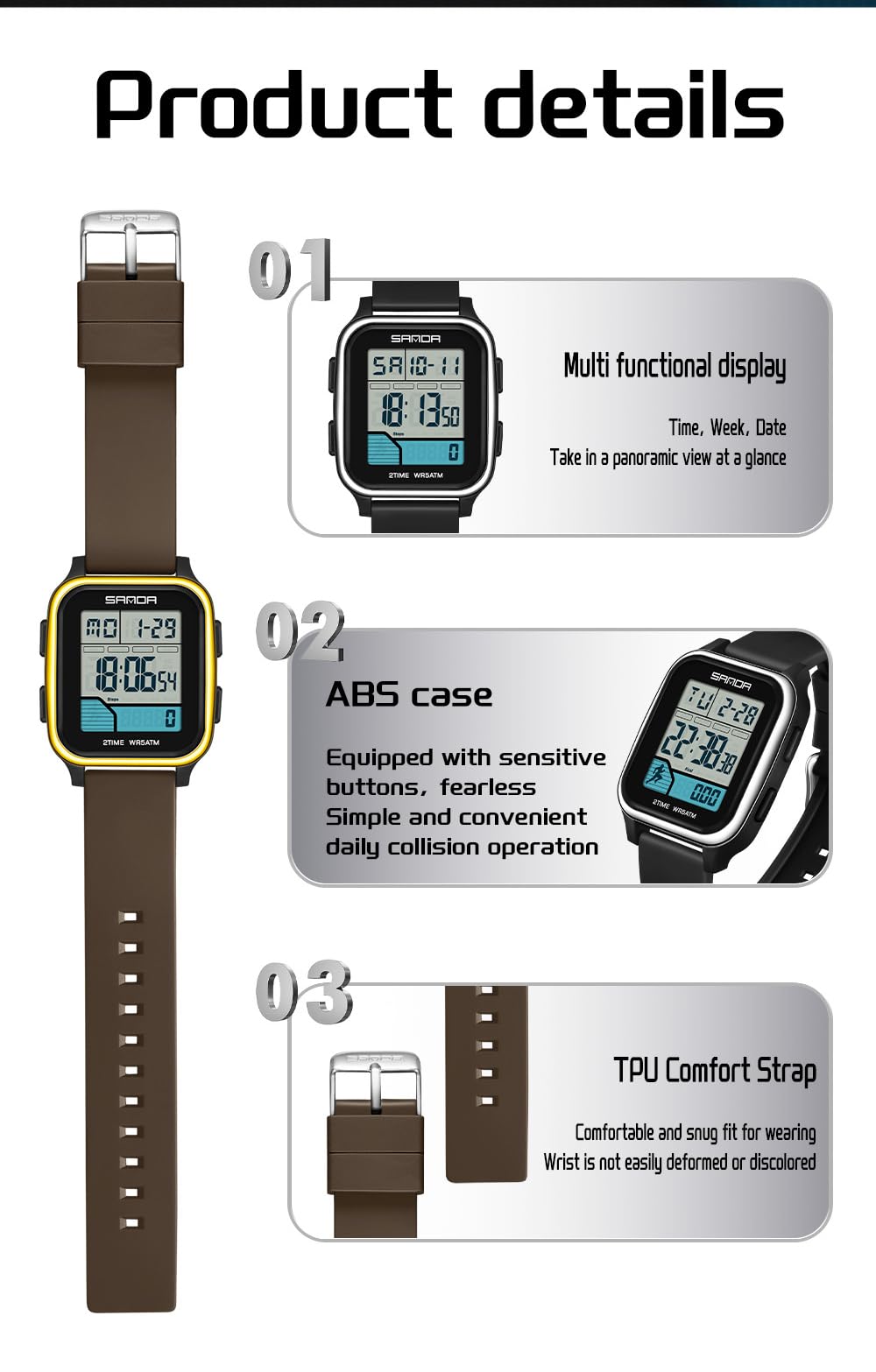 Digital Sports Watch for Men Women 5ATM Waterproof with - Lorciix Official Imagery - 6
