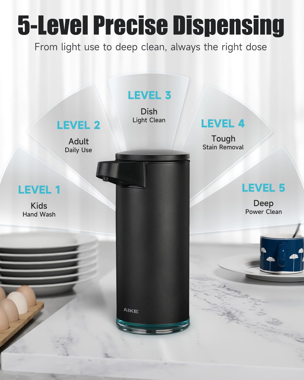 AIKE SensePro Automatic Soap Dispenser 12.8oz Spot Resist Matte B - AIKE Official Product View 5