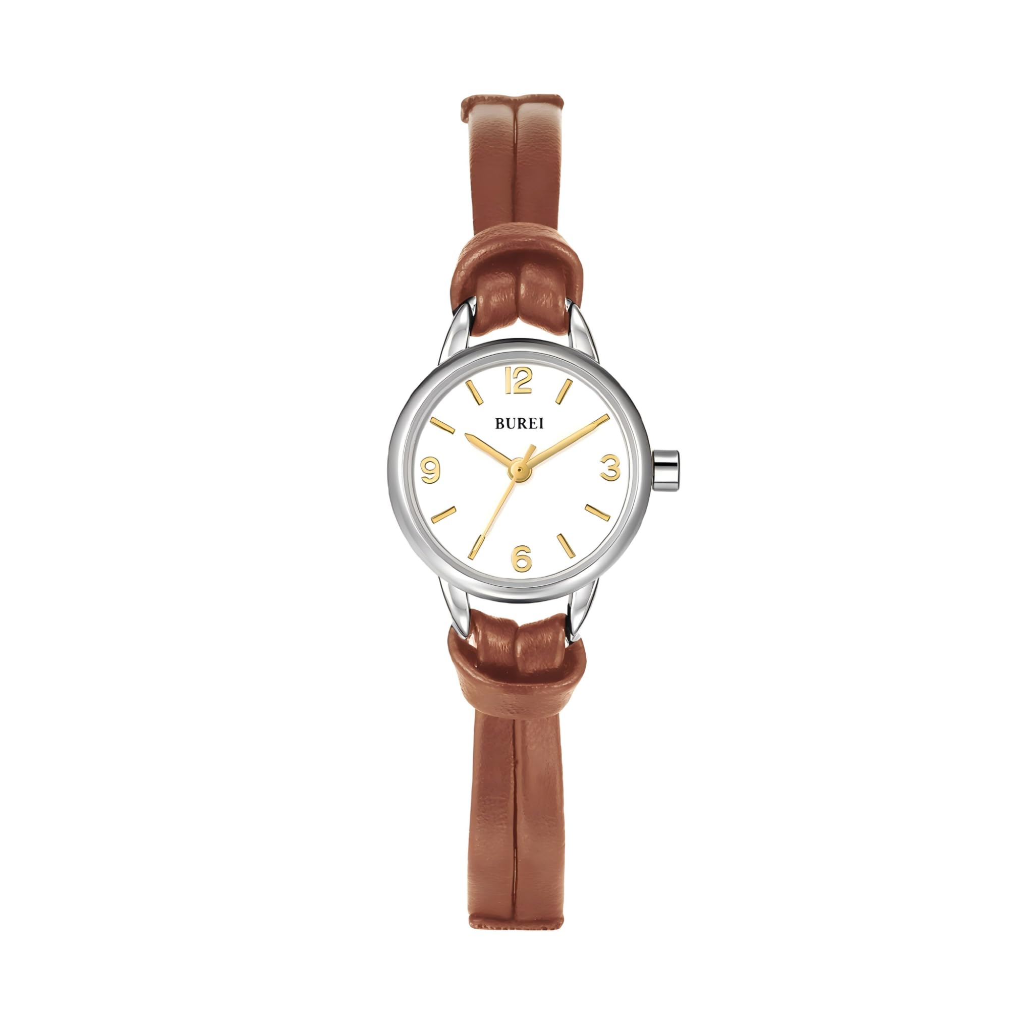 BUREI Women's Brown Leather Strap Watch Small Dial Waterproof - Product Imagery