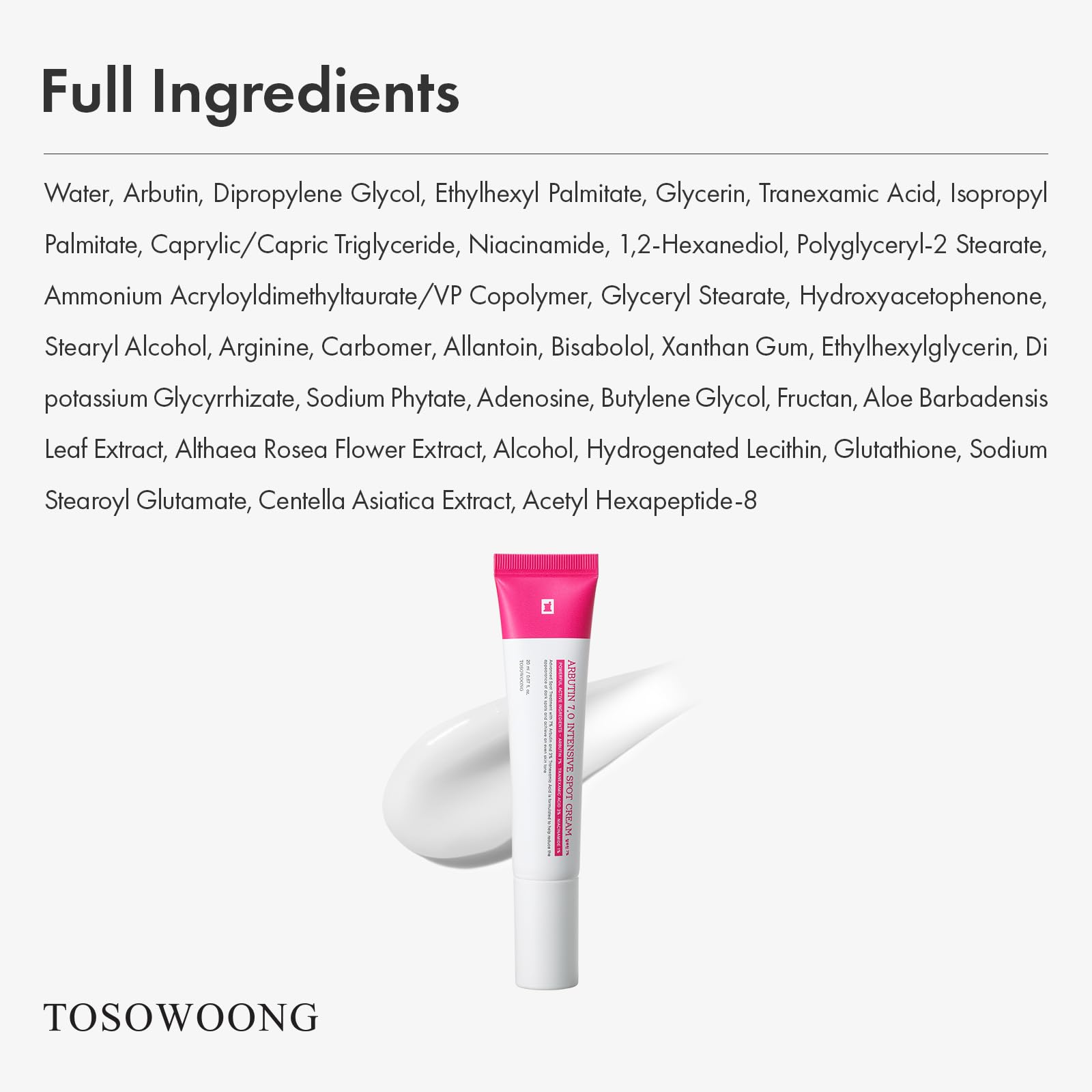TOSOWOONG Arbutin 7 Intensive Spot Cream for Dark Spots - TOSOWOONG Official Product Imagery - 7