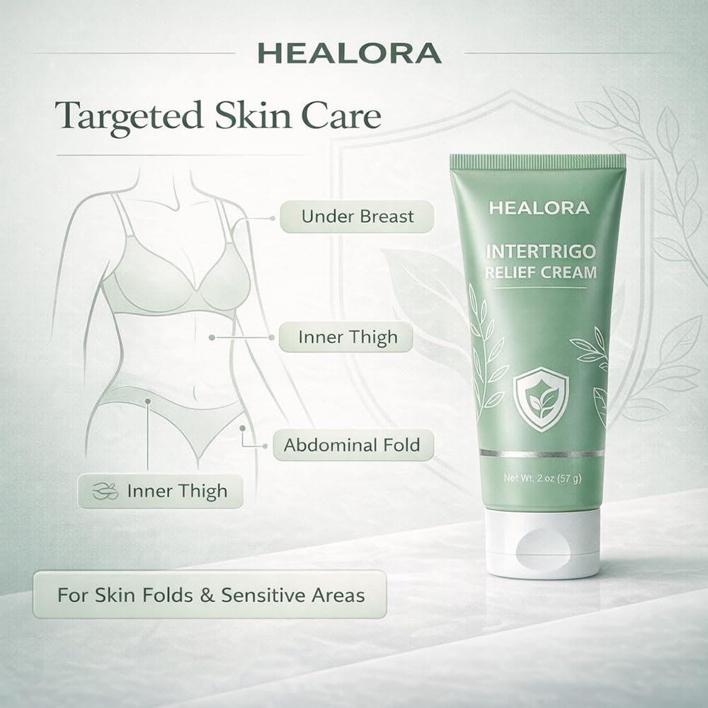 Hlonns Healora intertrigo cream in 2oz jar, skin moisturizer for chafing and skin fold relief, with soothing, nourishing formula.