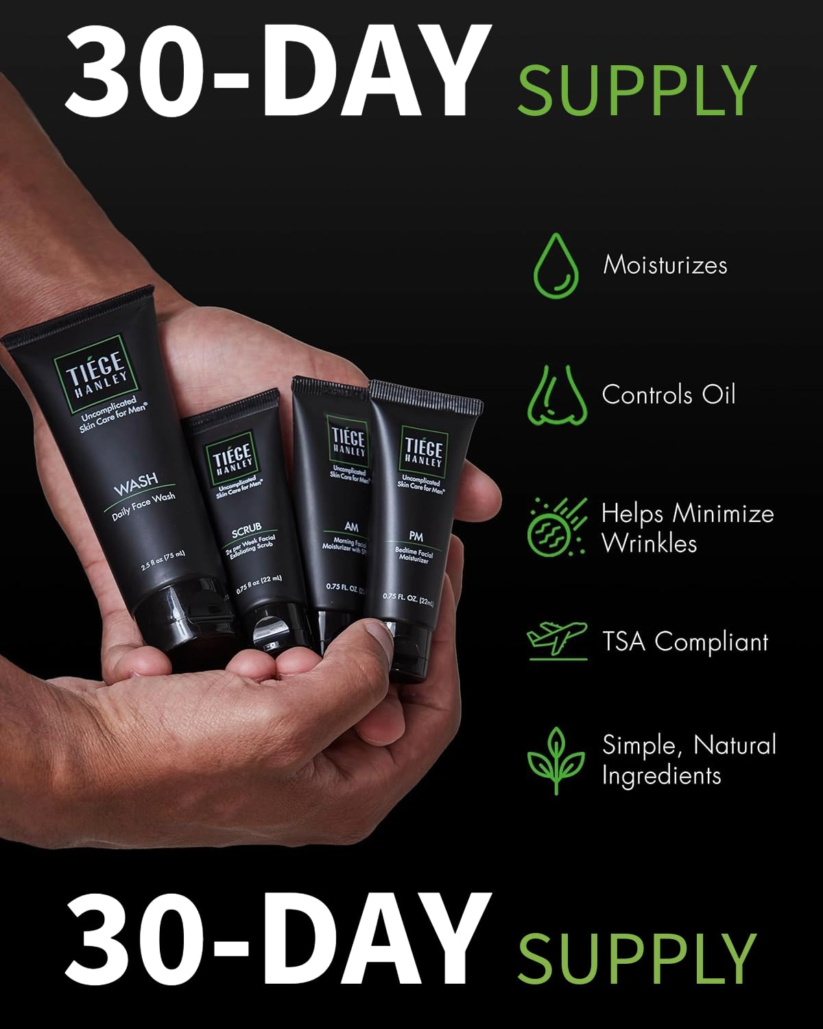 Tiege Hanley Essential Men's Skin Care Set, 30-Day, 4 Piece - Tiege Hanley
