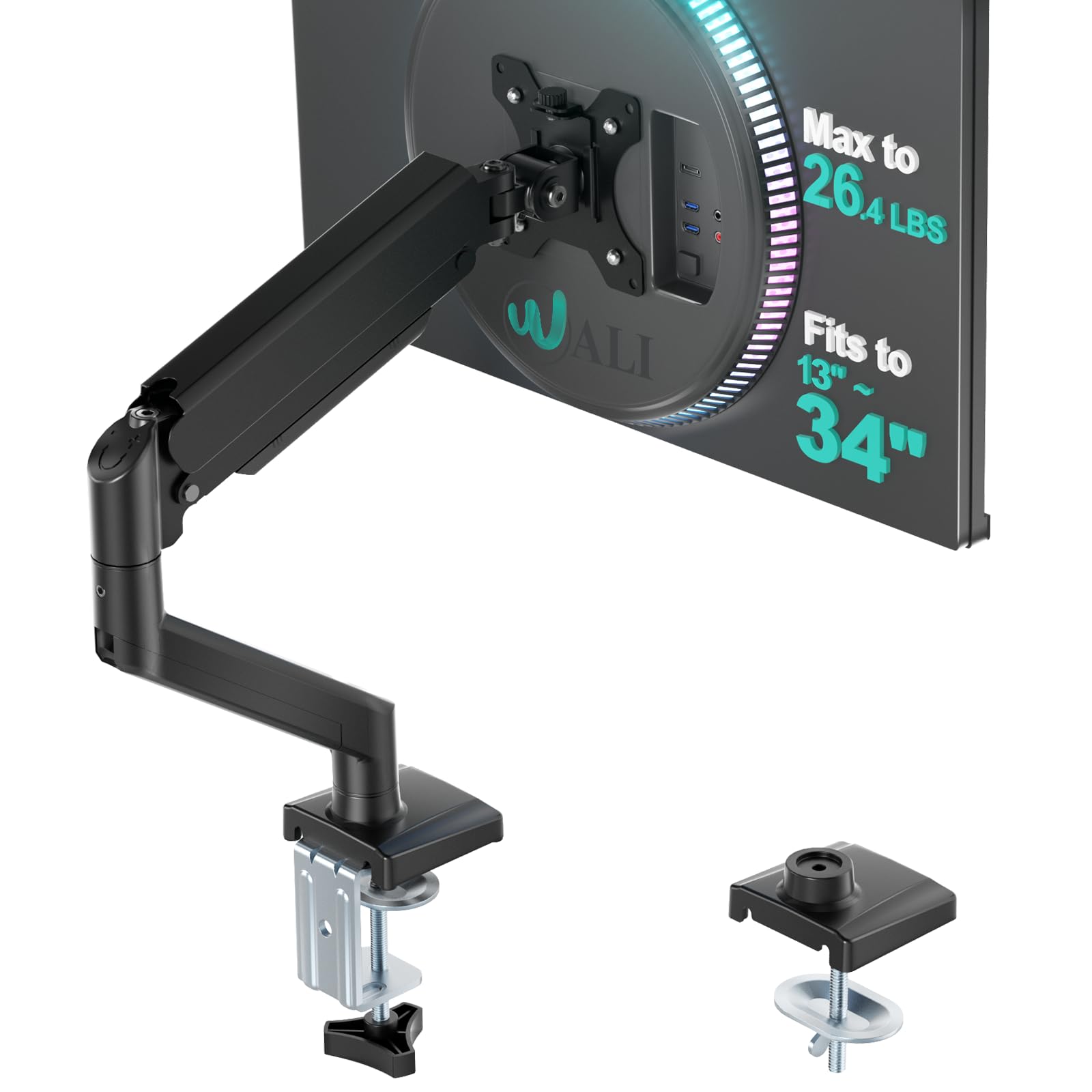 WALI single monitor mount for 13-34 inch screens, adjustable arm, black desk mount with VESA 75/100mm for flat screen displays