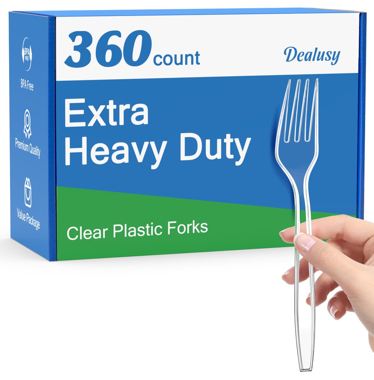 Dealusy 360 Count Extra Heavy Duty Clear Plastic Forks Disposable - Product Imagery