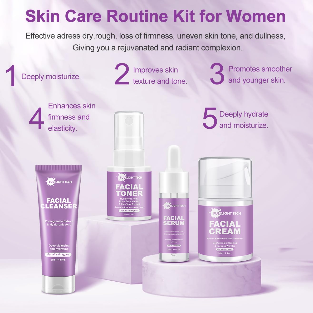Skin Care Set, 4-Step Retinol Starter Set, Gentle Hydrating - FULLLIGHT TECH