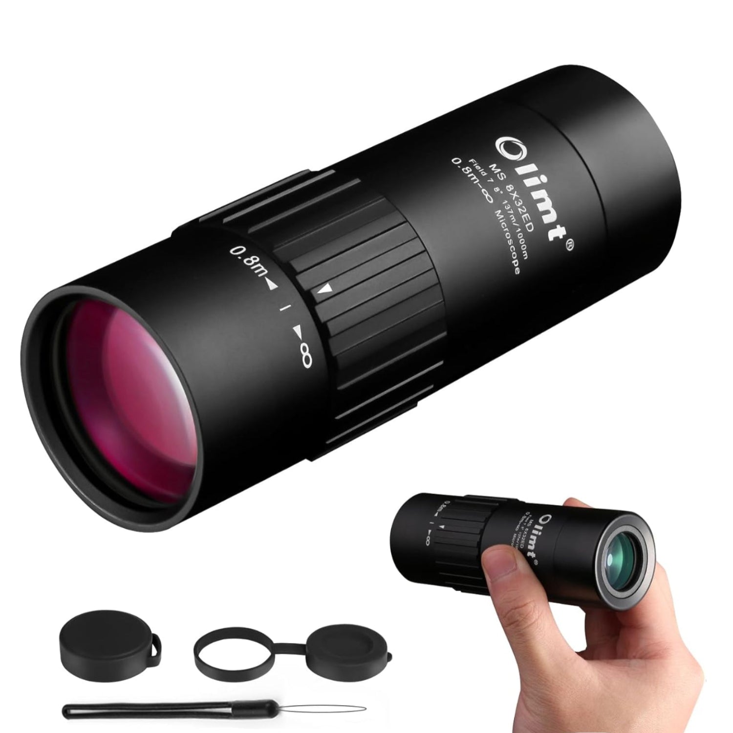 OLIMT 8x32 compact pocket monocular telescope with adjustable focus, ideal for outdoor viewing and travel adventures