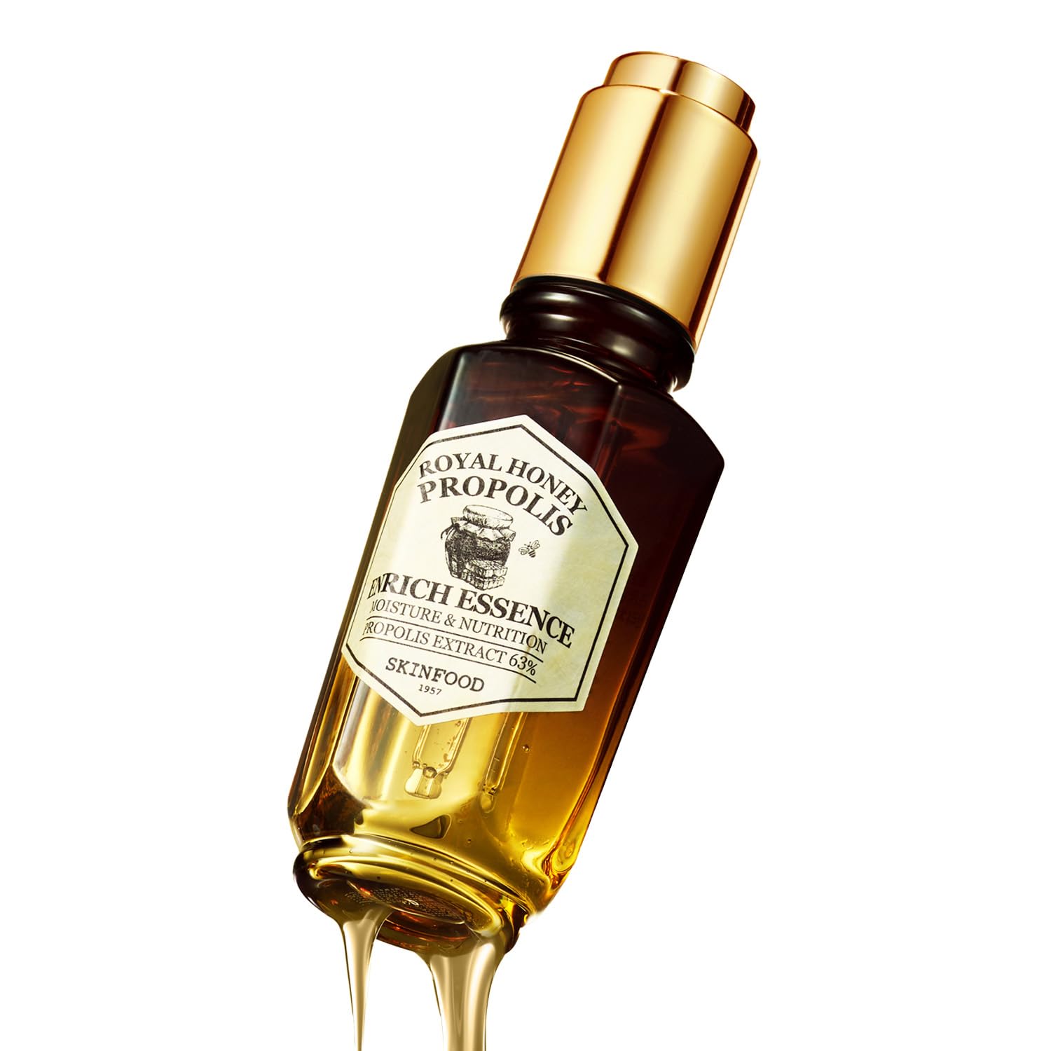 SKINFOOD Royal Honey Propolis Enrich Essence - 63% Black Bee Propolis & 10% Royal Jelly Extract Face Serum - Propolis Serum for Skin, Valentine Day Gift - 1.69 Fl. Oz. (50mL) - SKINFOOD 1957 Official Product View 2