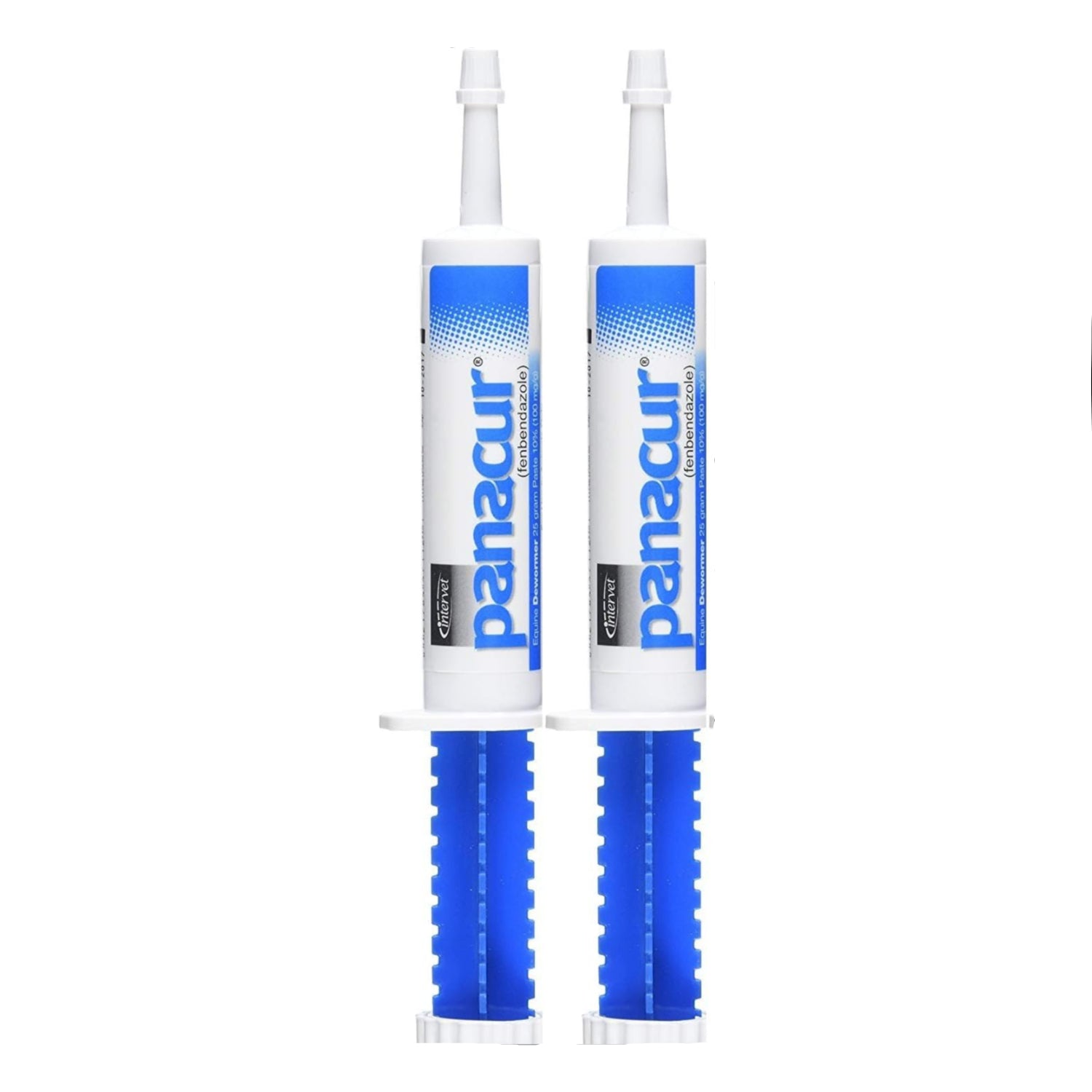 Schering Intervet Panacur Dewormer Horse Paste 10% in 100mg doses, 2-pack, showing the syringe and packaging for equine parasite control.