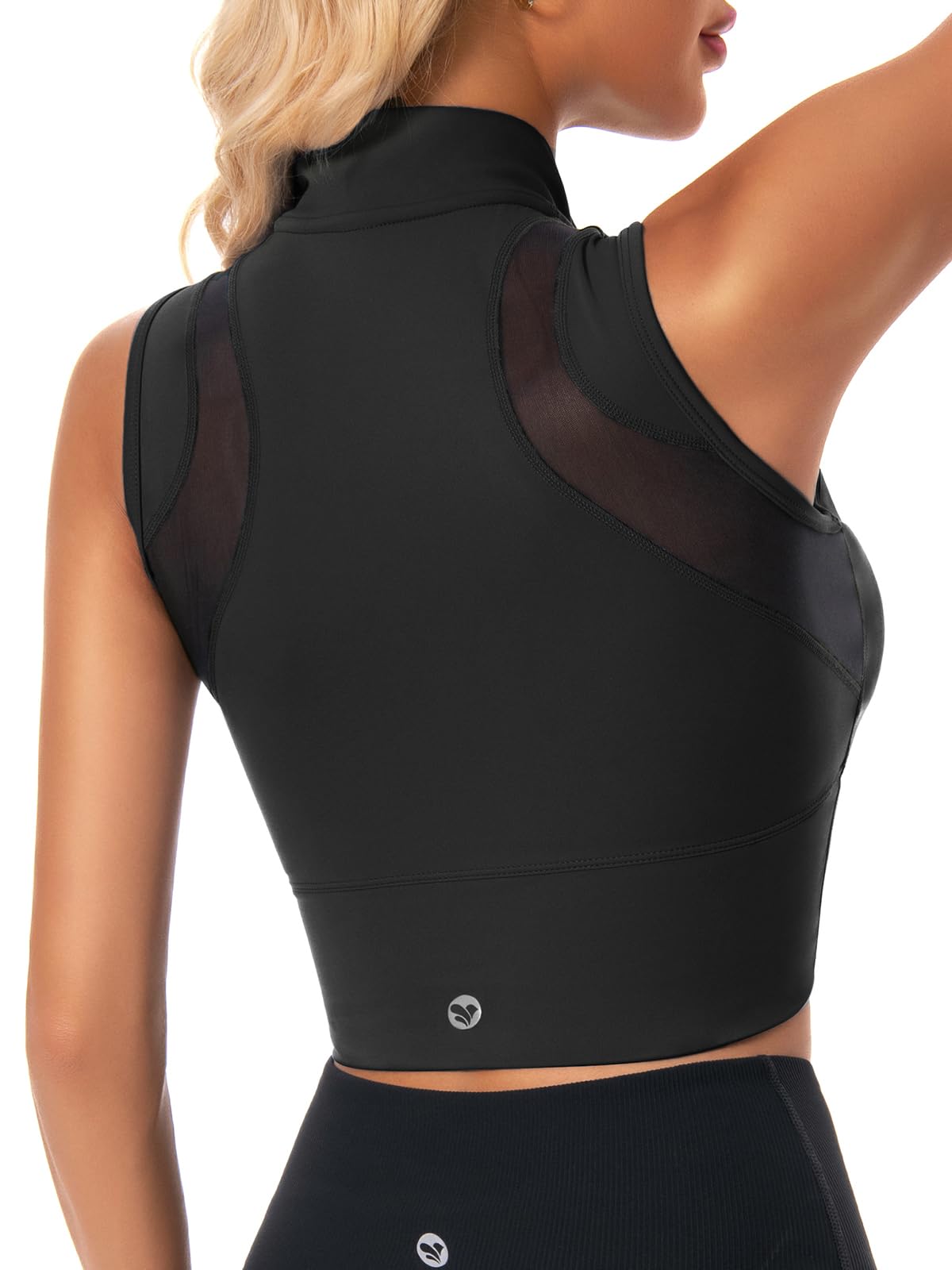 AARYA Zip Front Cropped Workout Tank Tops with Built in Bra - AARYA Official Imagery - 3