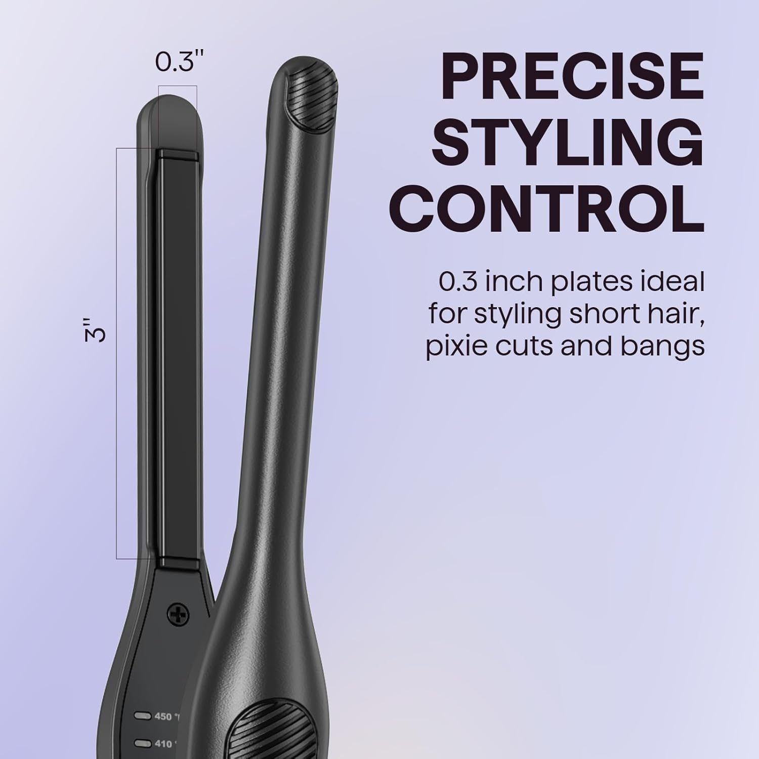 Wavytalk small flat iron for short hair, pixie cuts, and bangs, compact pencil-style flat iron in black with ceramic plates.