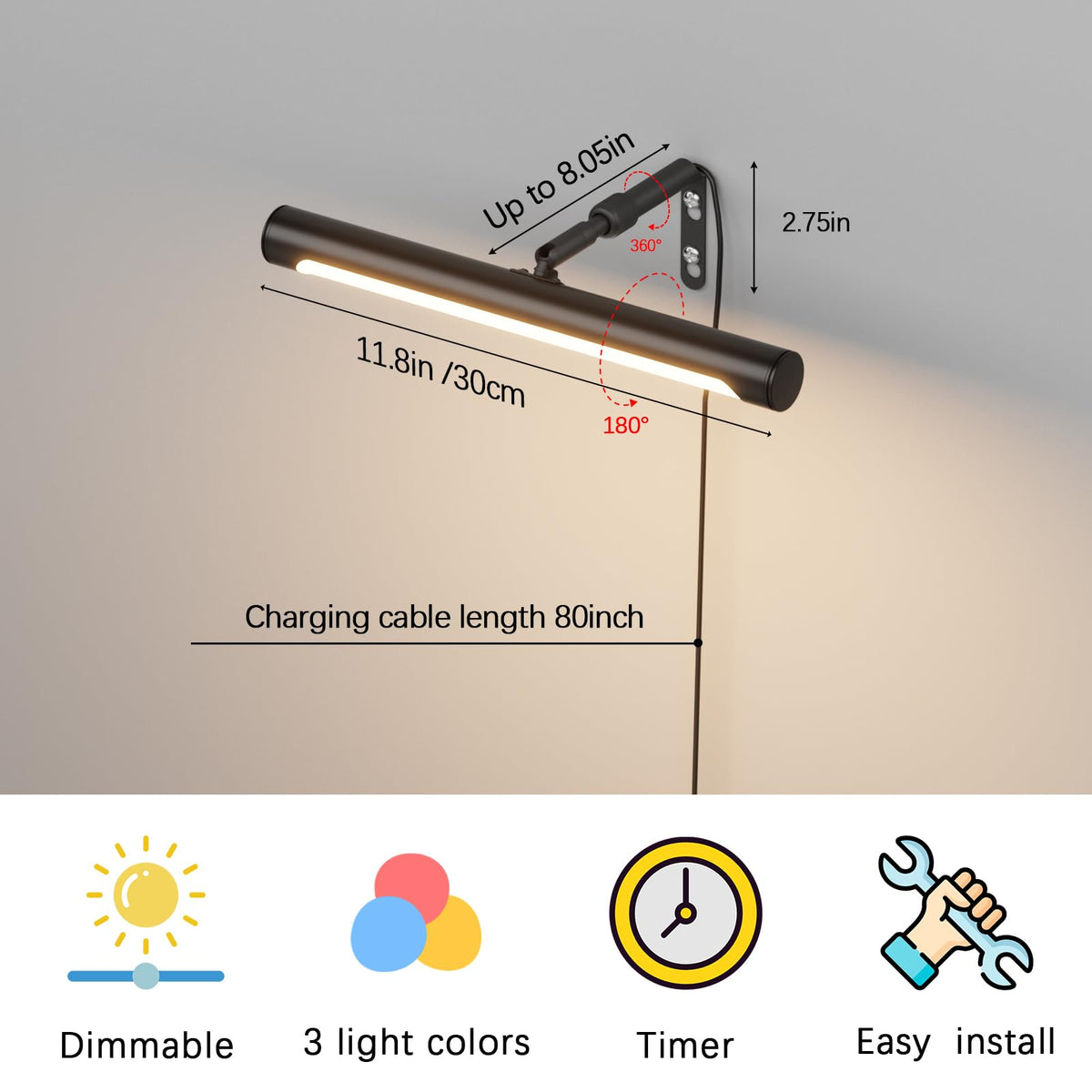 12 Plug in Picture Light 4W Black Art Light with Remote - Coinmit Official Imagery - 5