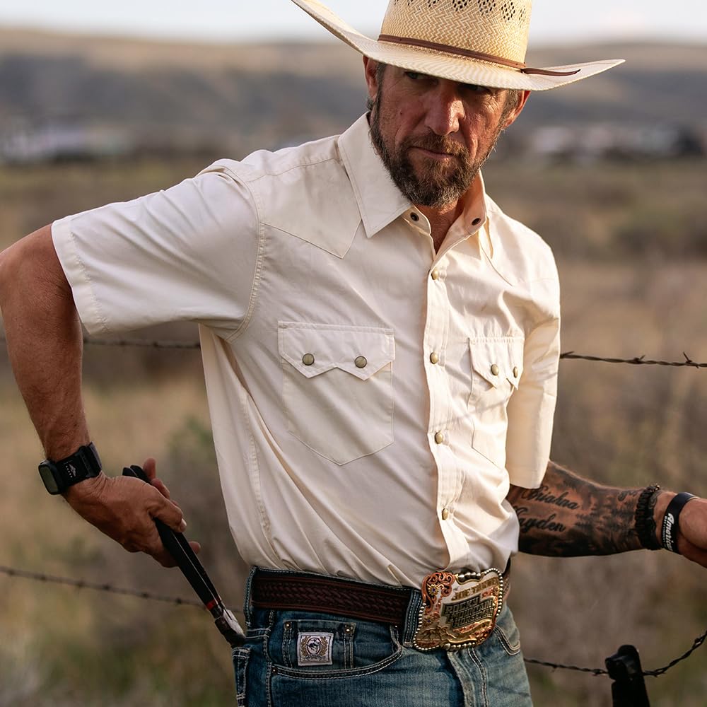 Dubinik® Pearl Snap Western Shirt for Men Short Sleeve 2 Sawtooth Pocket - Dubinik Official Product View 2