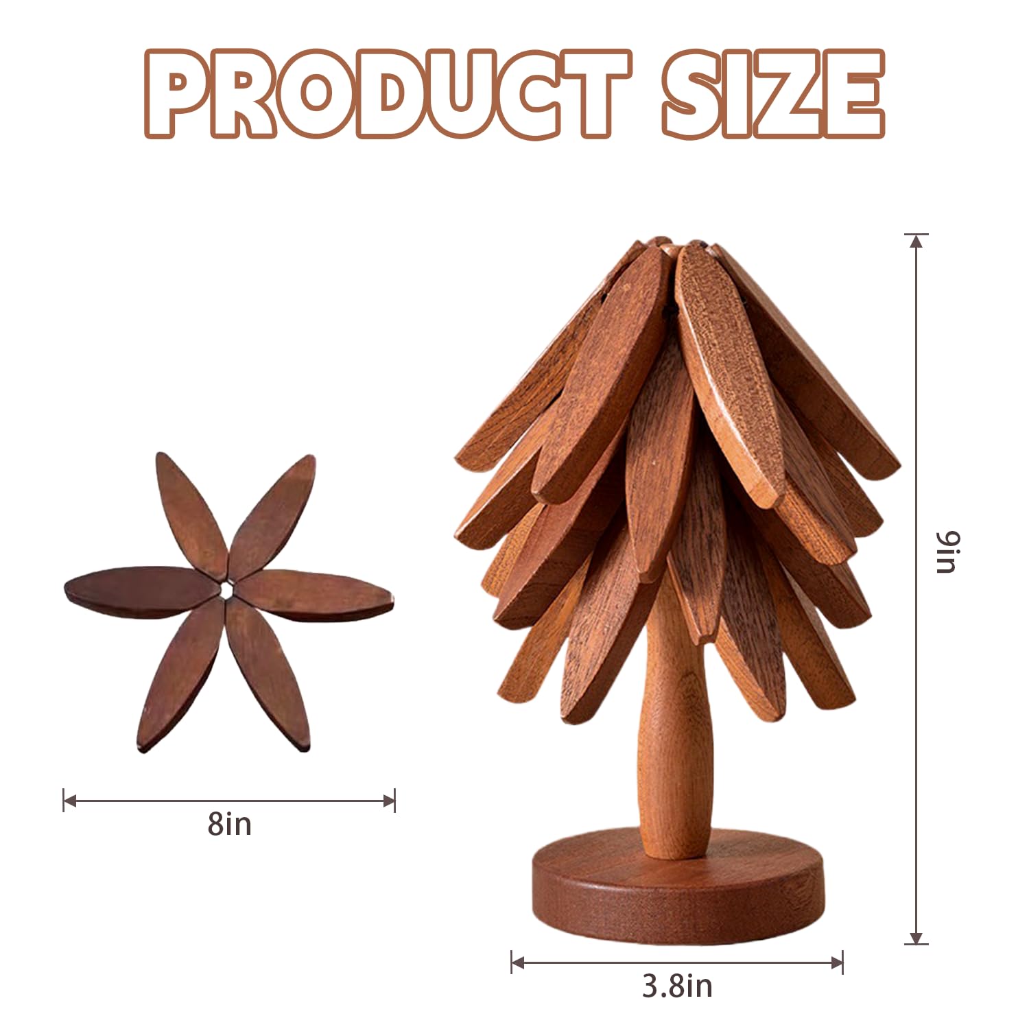 OFCTE Wooden Trivets for Hot Dishes, Tree Shape Trivet Set, 4 Walnut W - View 3