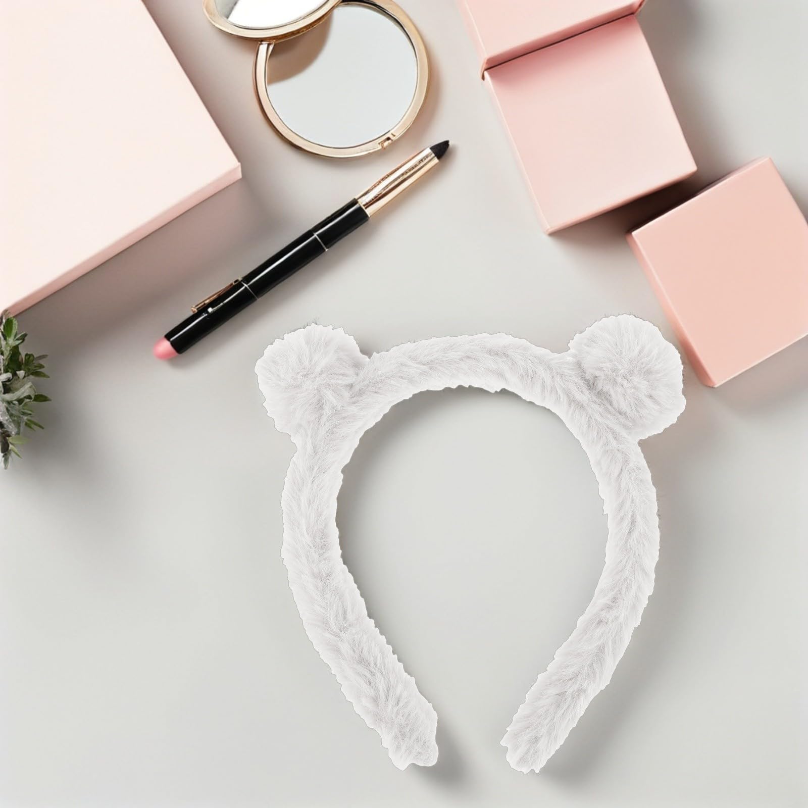 Yardwe plush bear ears hairband set for women with cute, fluffy bear ear design, perfect for adding fun to your hairstyle.