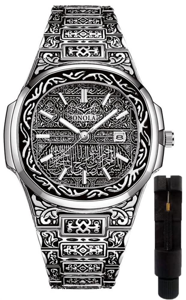 HUNRUY Retro Carved Men's Quartz Watch – Silver