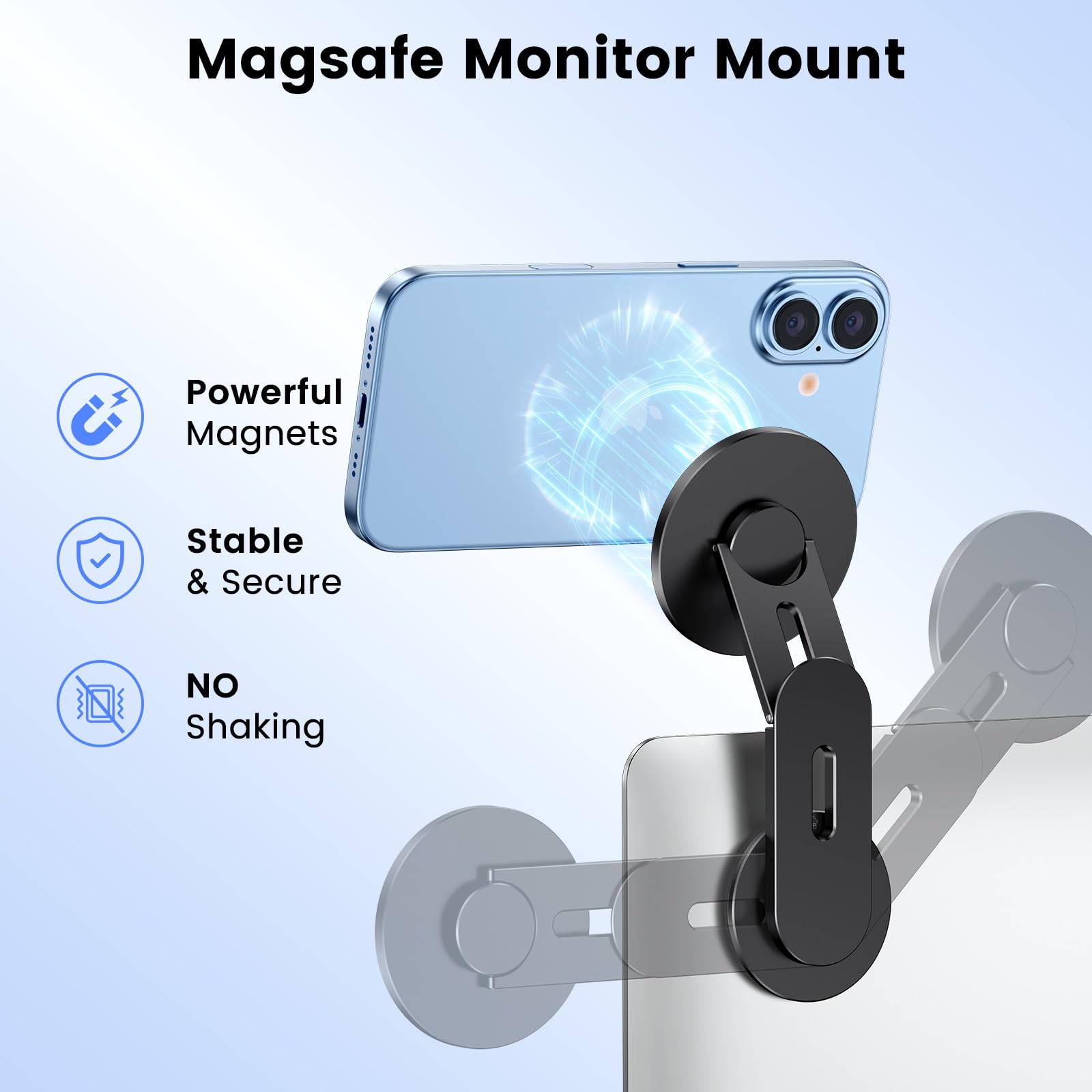 MAGDIGITEH Magnetic Phone Holder for Laptop, MagSafe Laptop Phone Mount for iPhone 17/16/15/14/13/12 & All Phones, 180°Adjustable Phone Side Mount for Monitors for Tesla (Black)