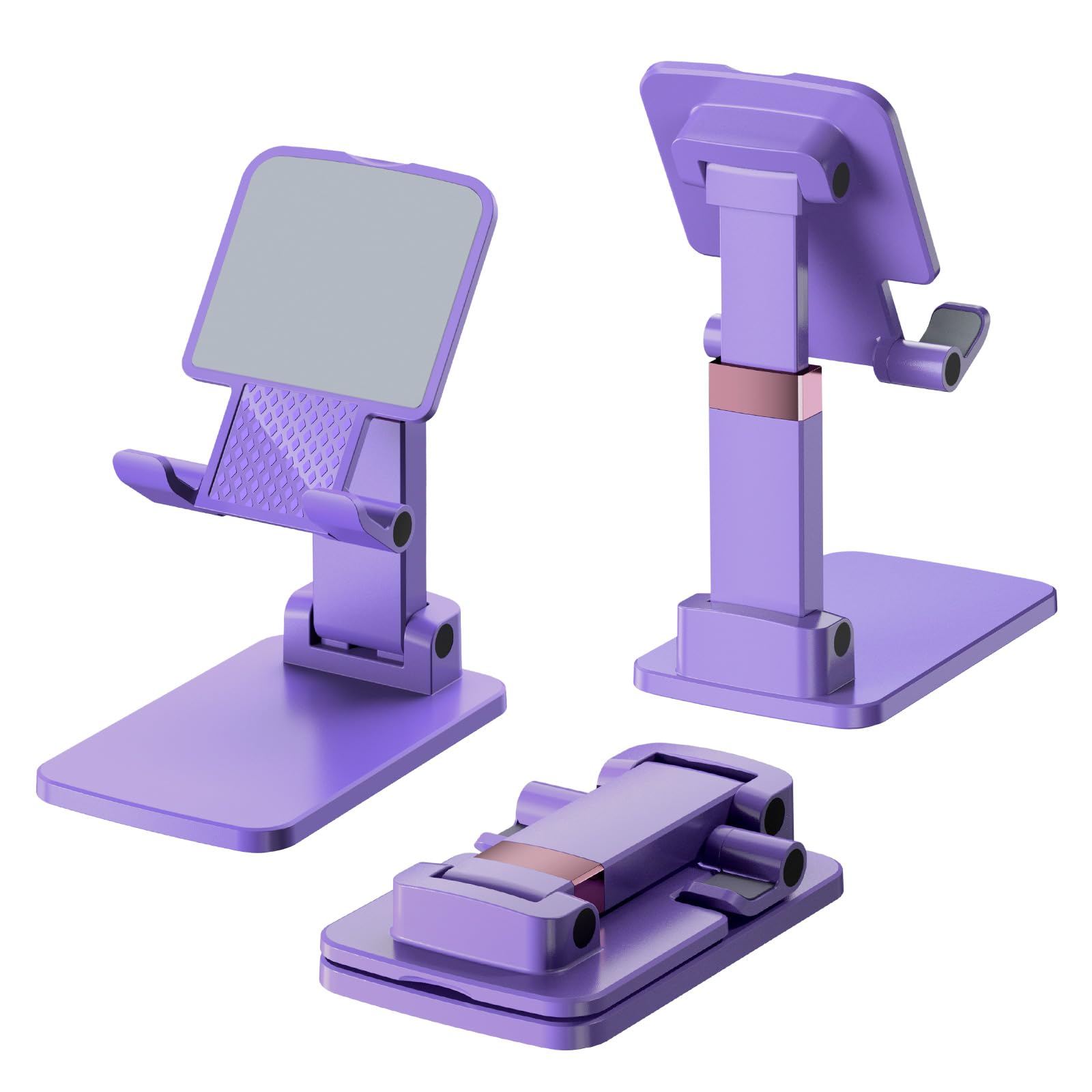 Cute Meizigua portable cell phone stand holding an iPhone, ideal for desk or office use, supporting hands-free viewing.